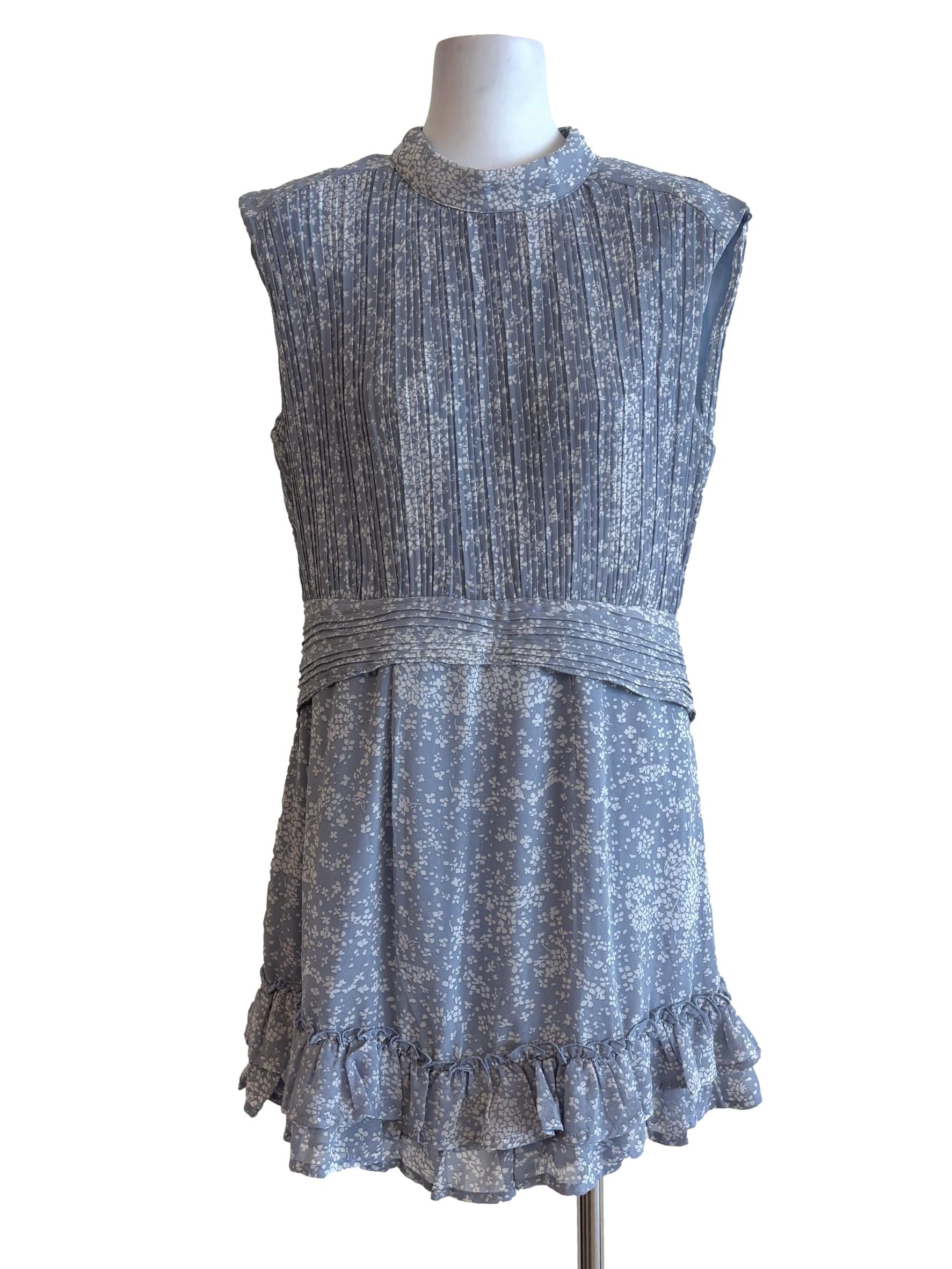 Powder Blue Sleeveless Ruffled Floral Dress