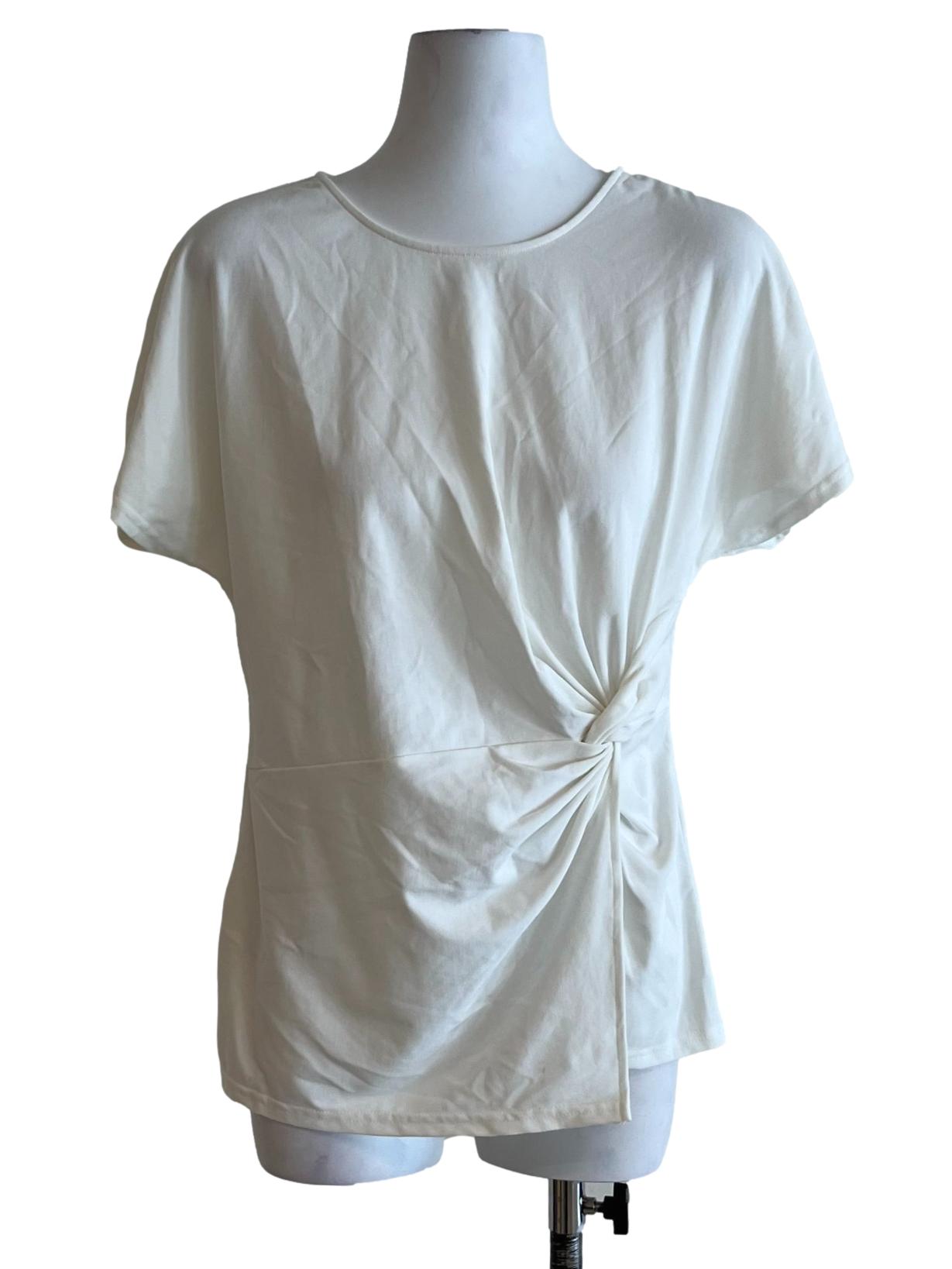 White Jewel Neckline Drape Blouse