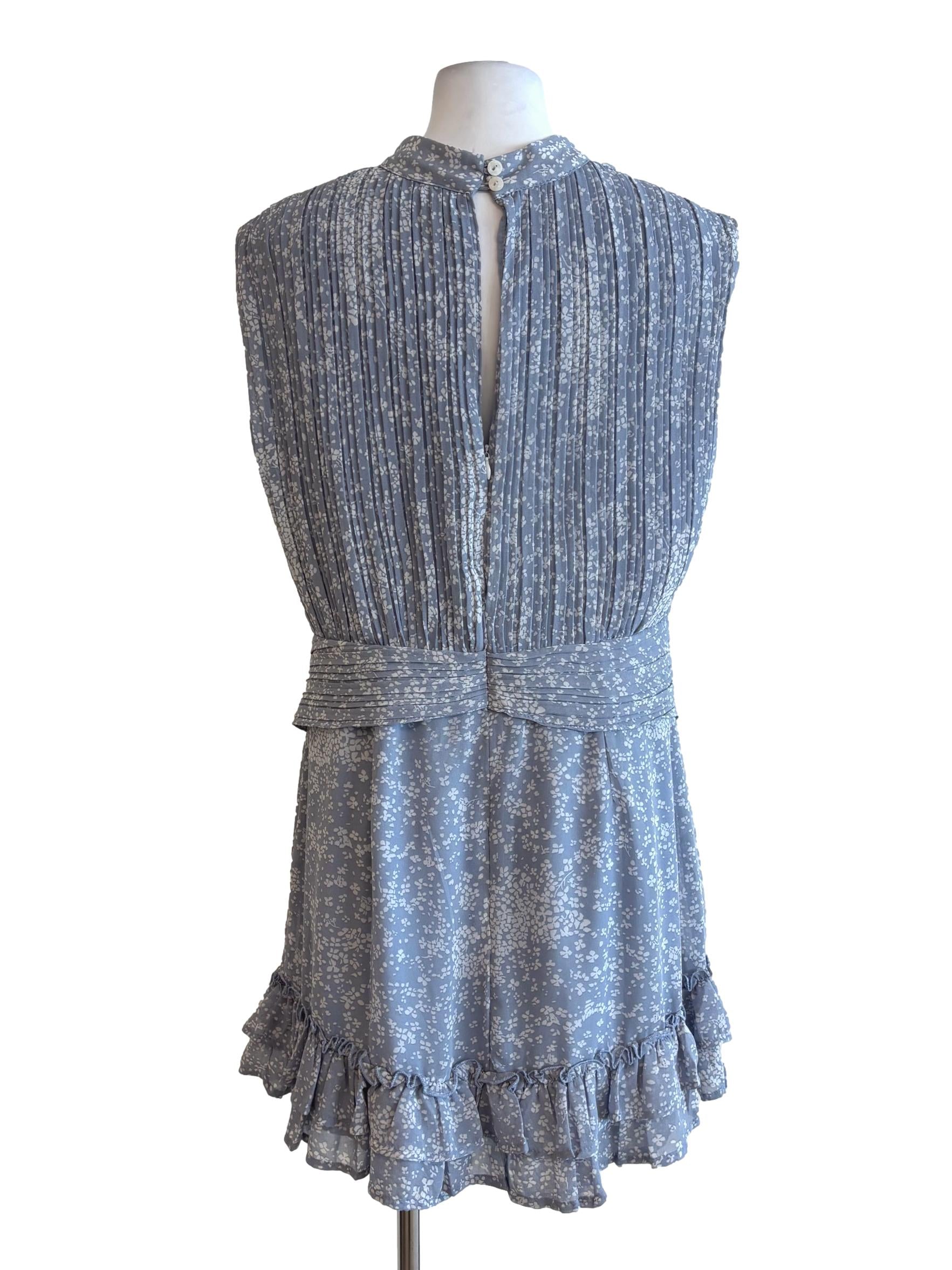 Powder Blue Sleeveless Ruffled Floral Dress