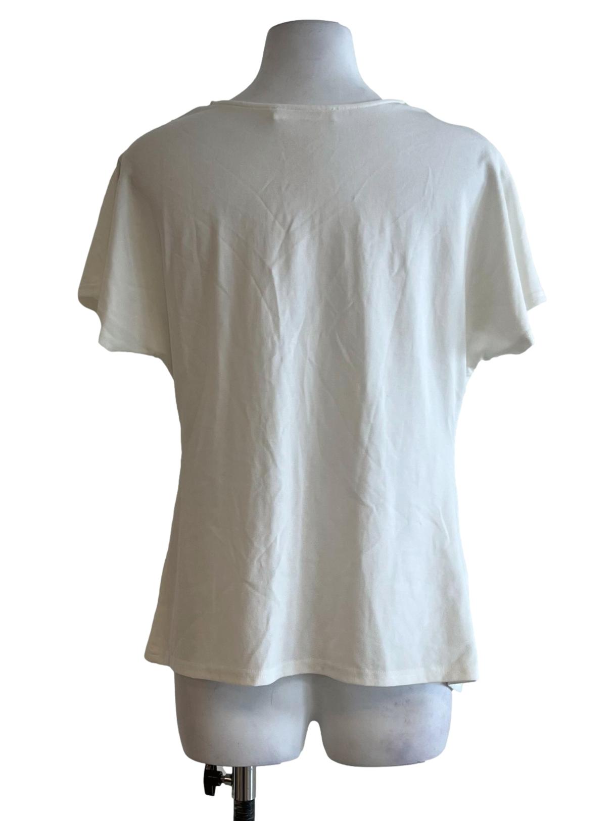 White Jewel Neckline Drape Blouse