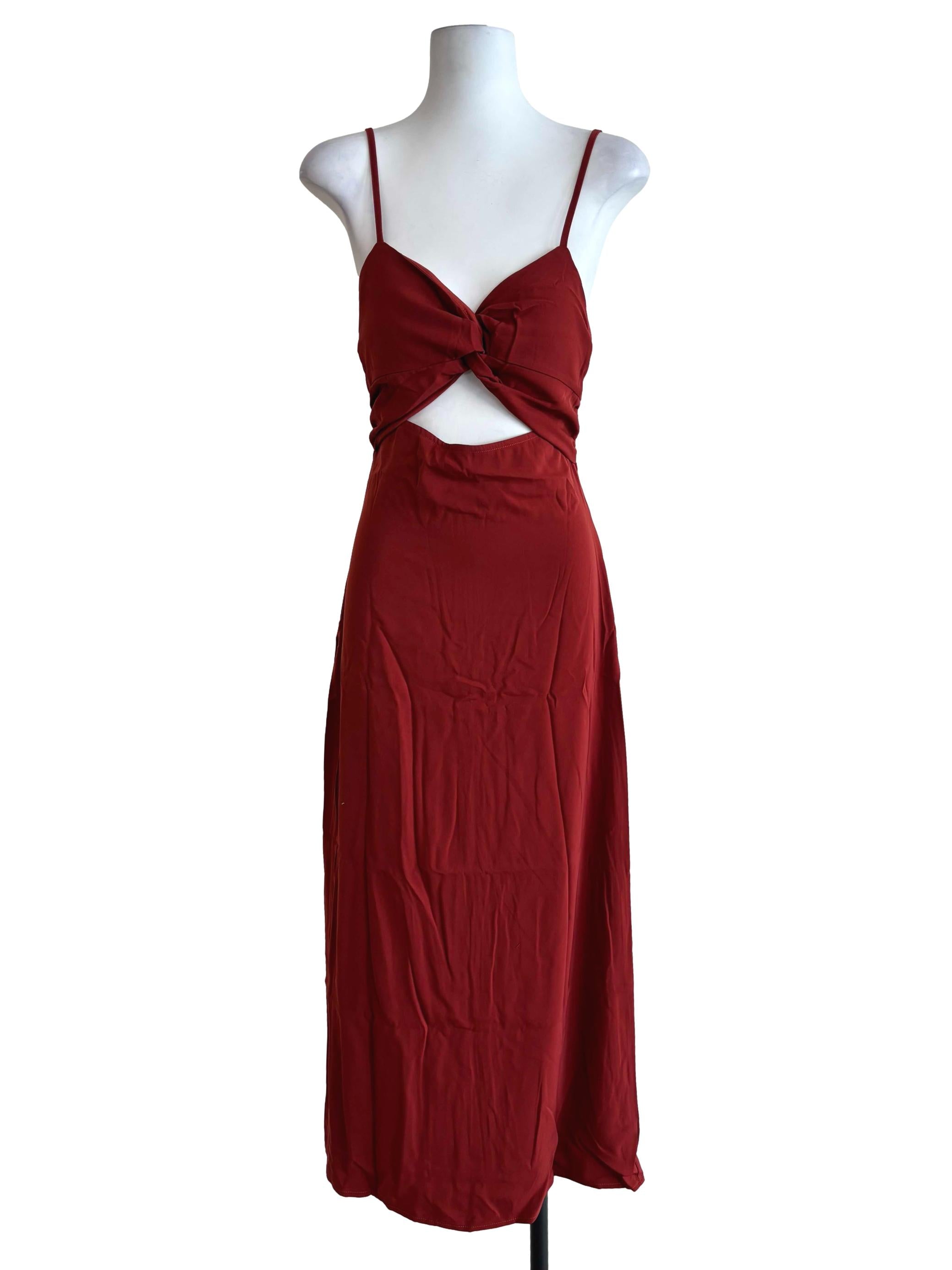 Red Giana Twist Front Padded Midi Dress