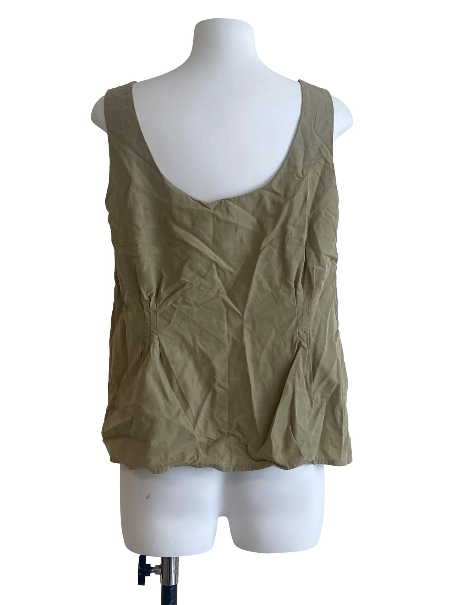 Olive Green Sleeveless Button Down Top TEM