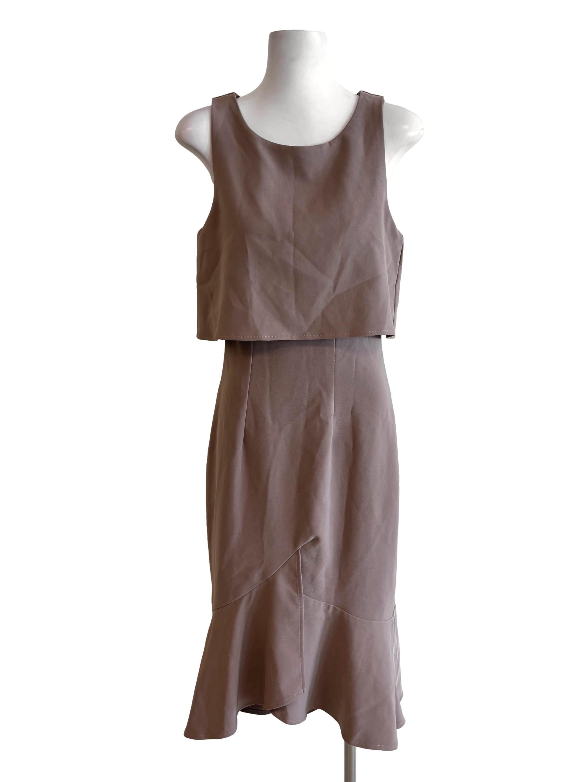 Cashmere Brown Sleeveless Drape Pencil Dress