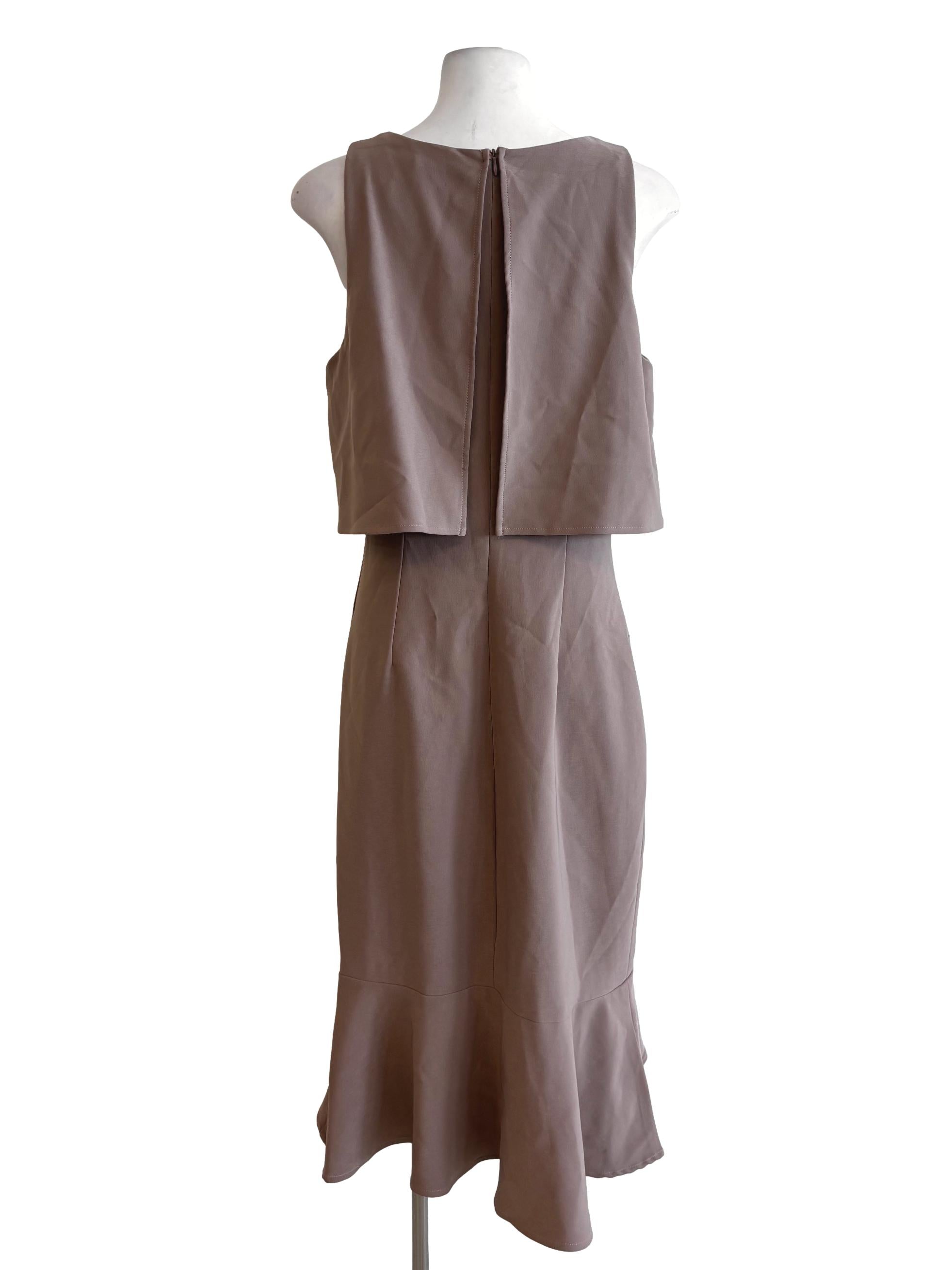 Cashmere Brown Sleeveless Drape Pencil Dress