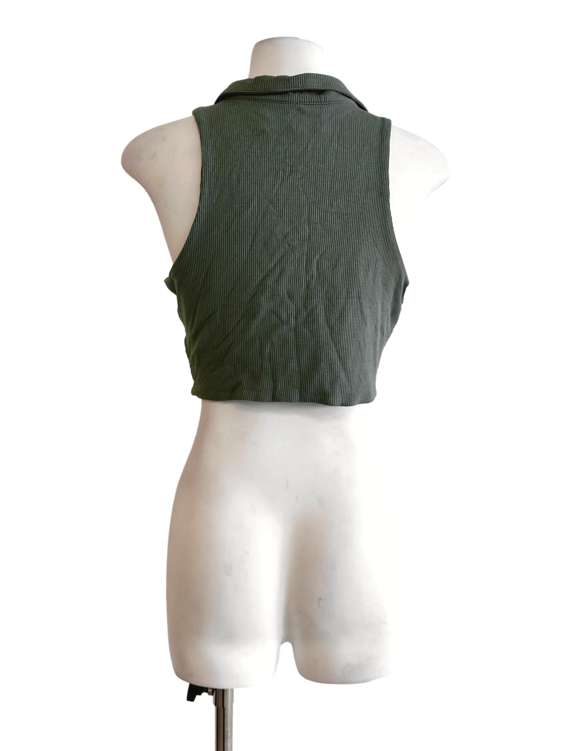 Green Padded Texture Collar Sleeveless Top TTR