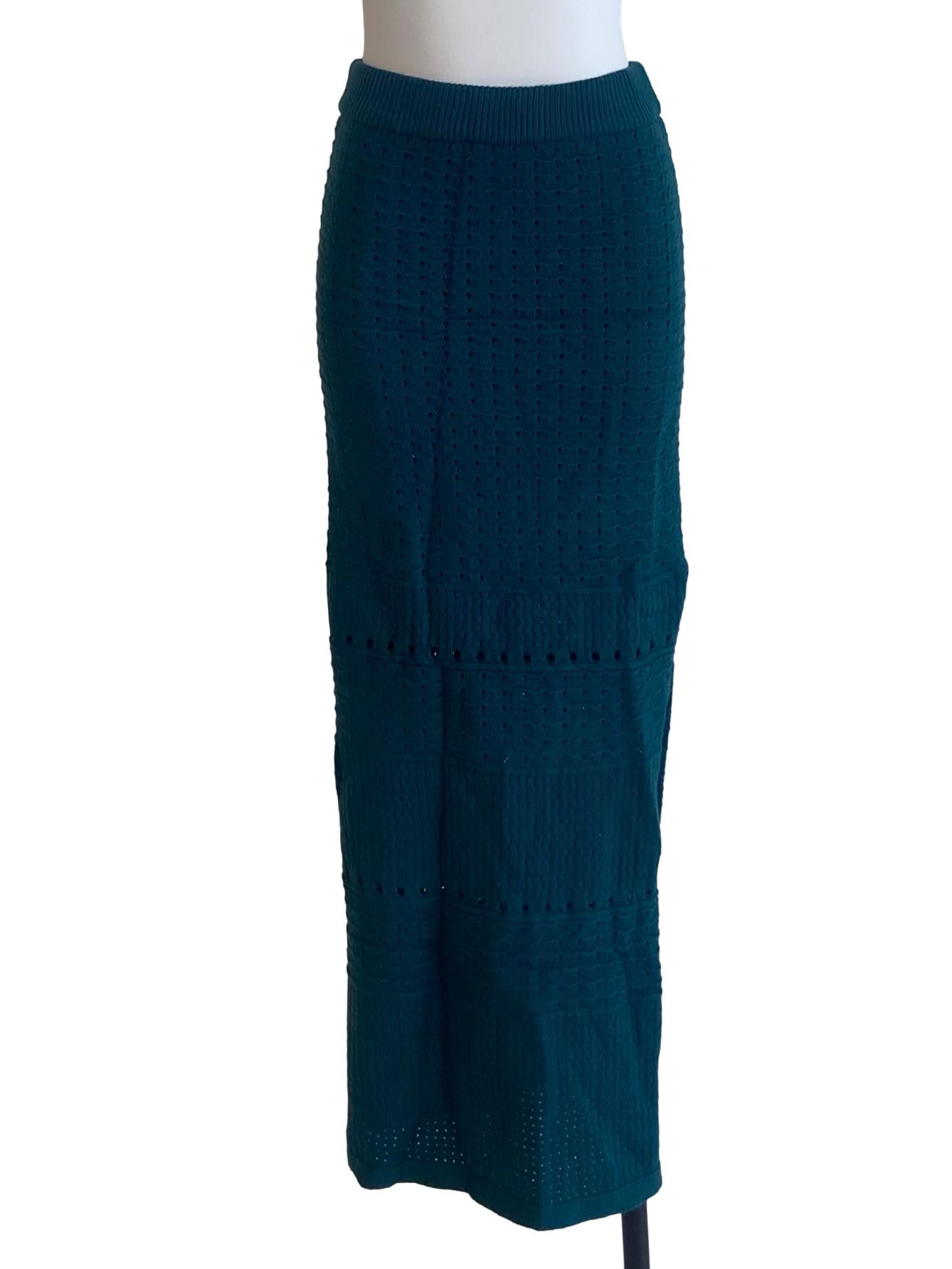 Ocean Blue Knit Slit Draped Skirt