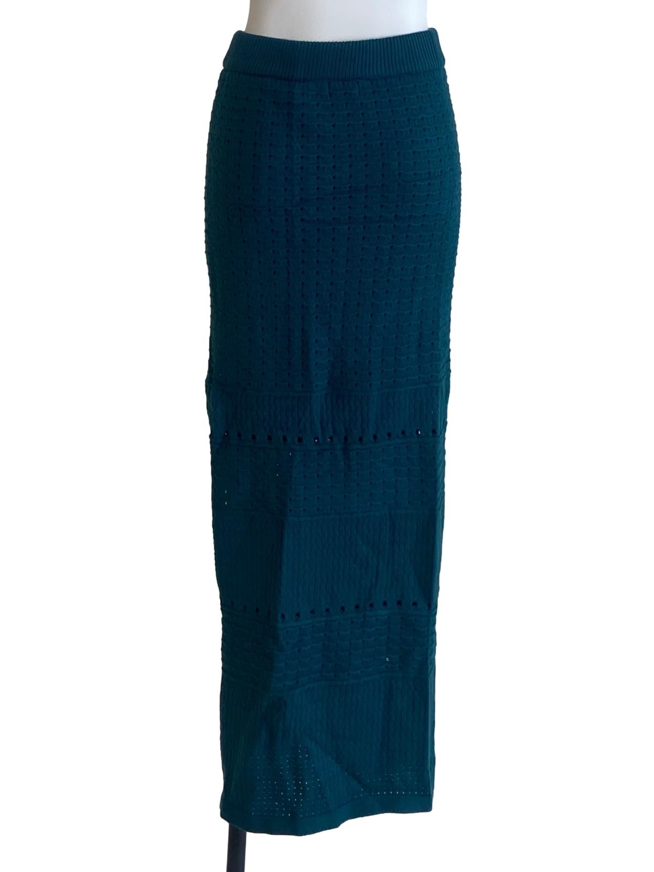 Ocean Blue Knit Slit Draped Skirt