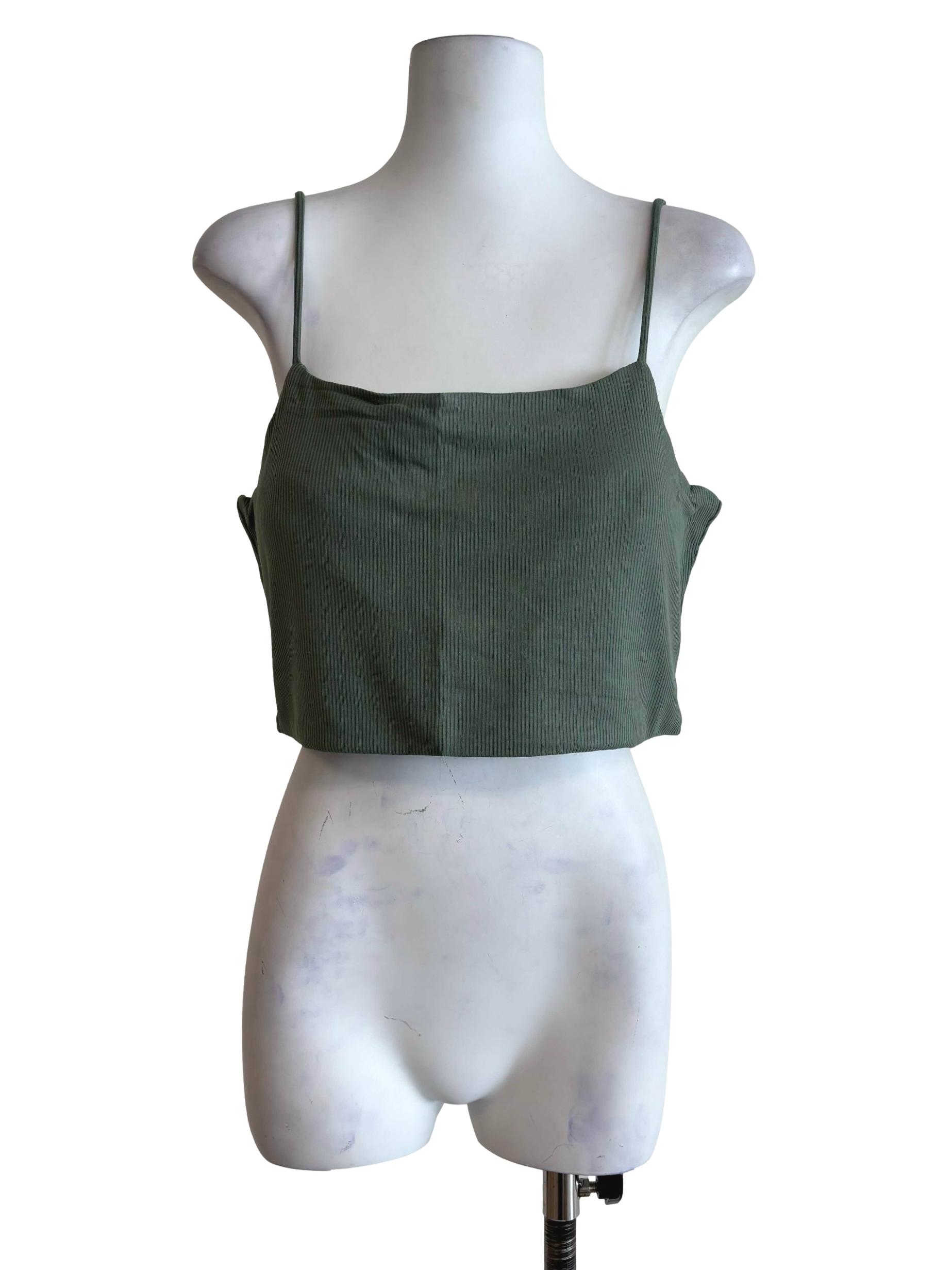 Green Conan Ribbed Padded Spag Top
