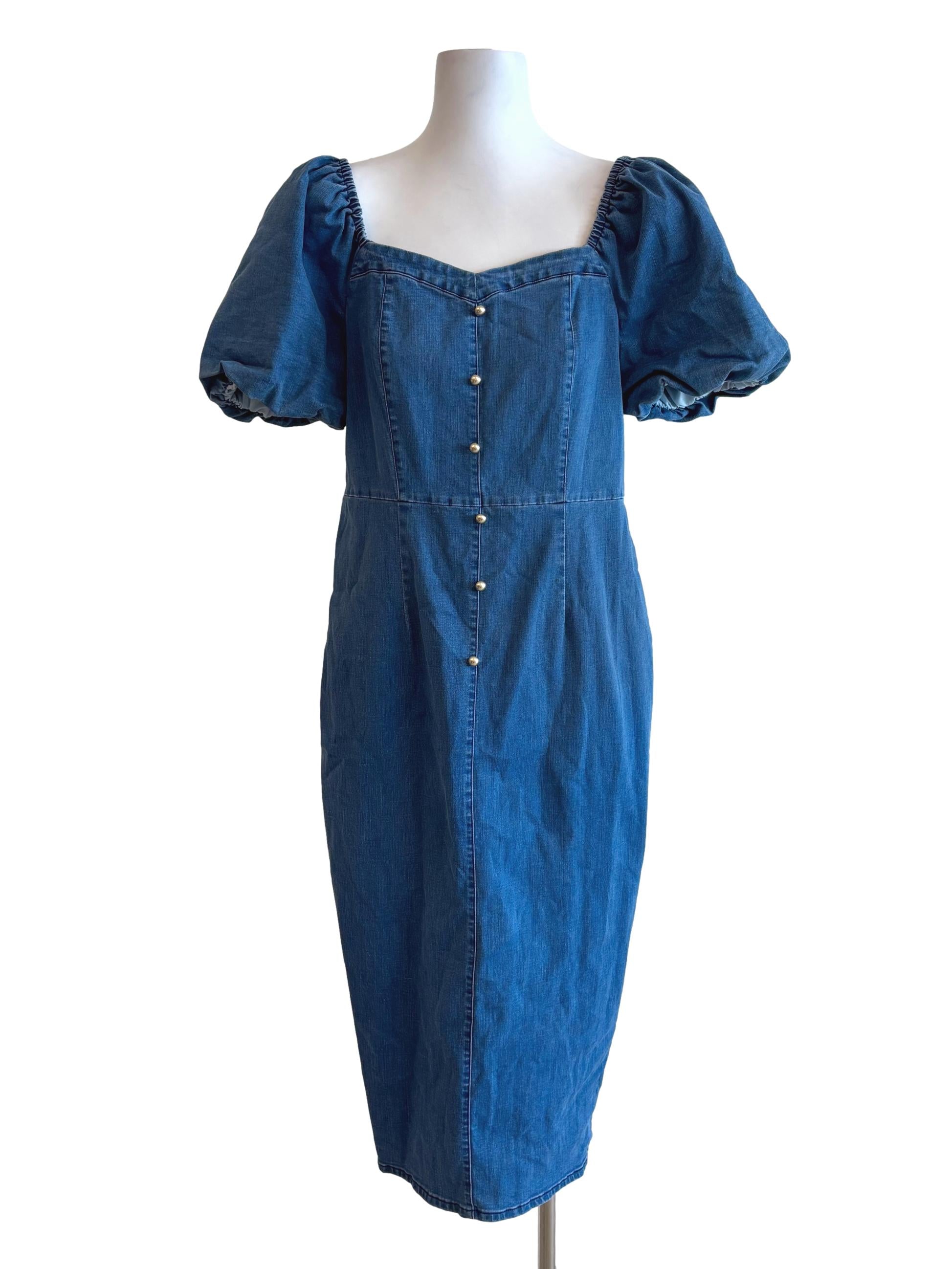 Blue Denim Ruffle Sleeve Midi Dress