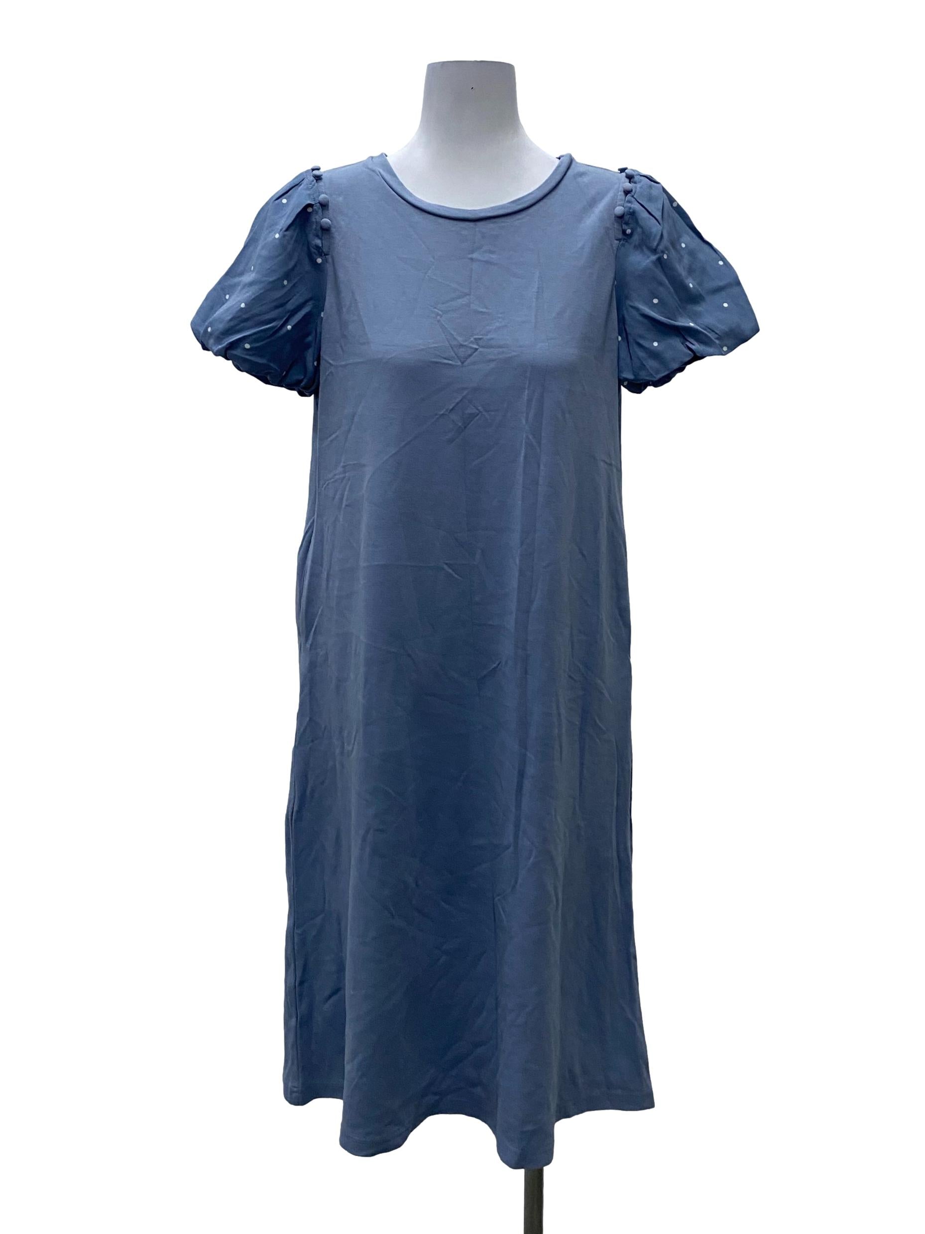 Blue With Puffer Sleeve Dress