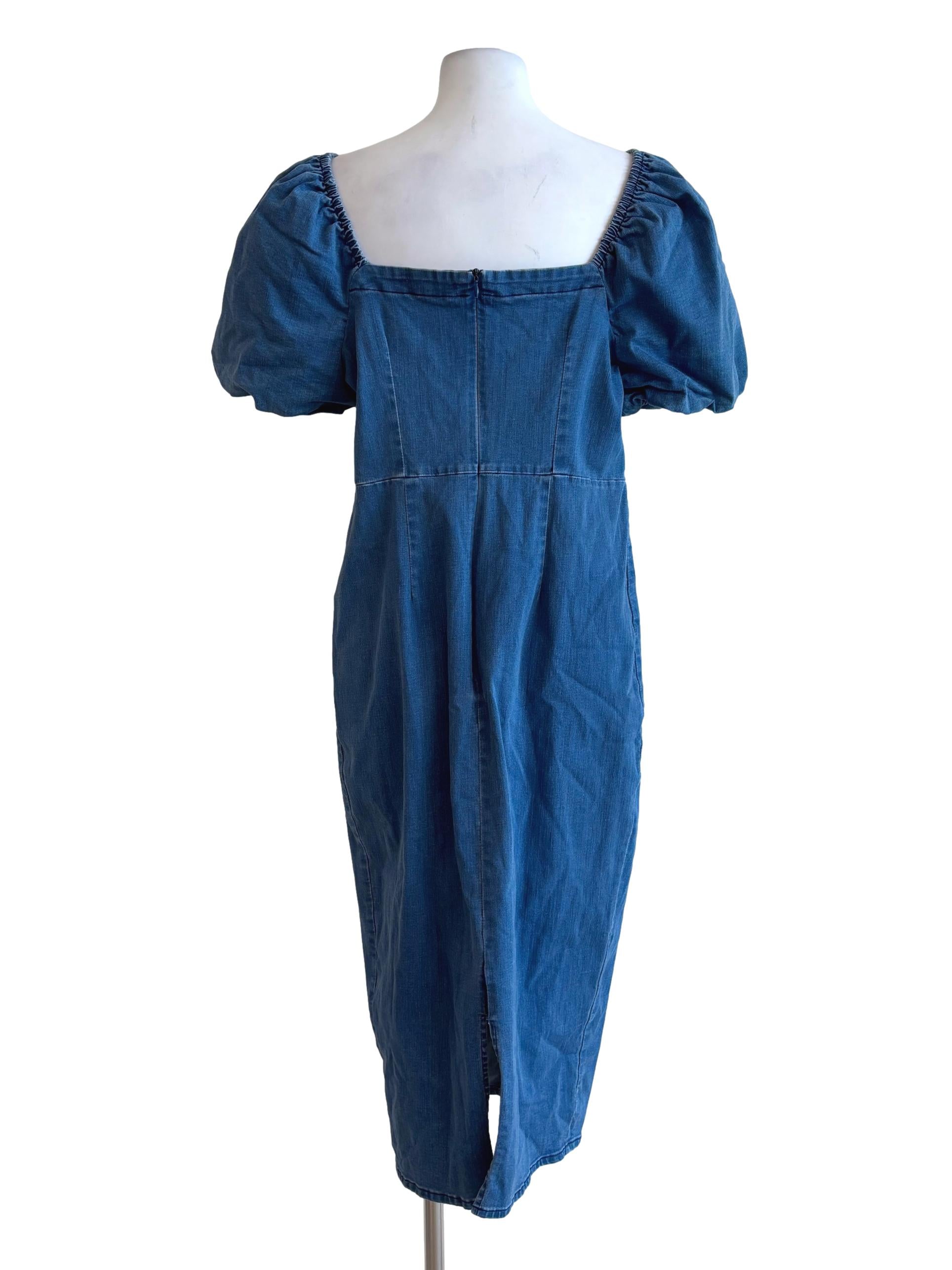 Blue Denim Ruffle Sleeve Midi Dress