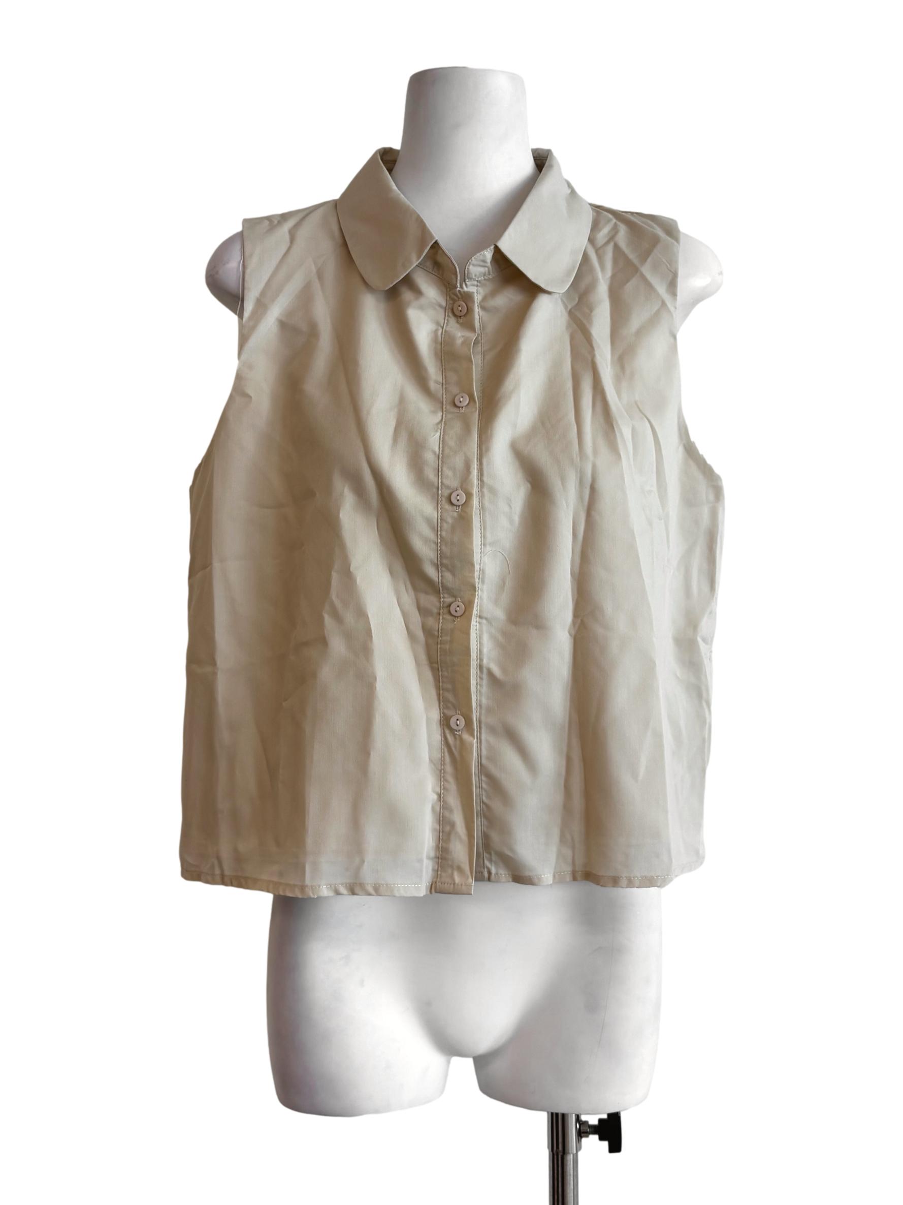 Beige Sleeveless Buttoned Top