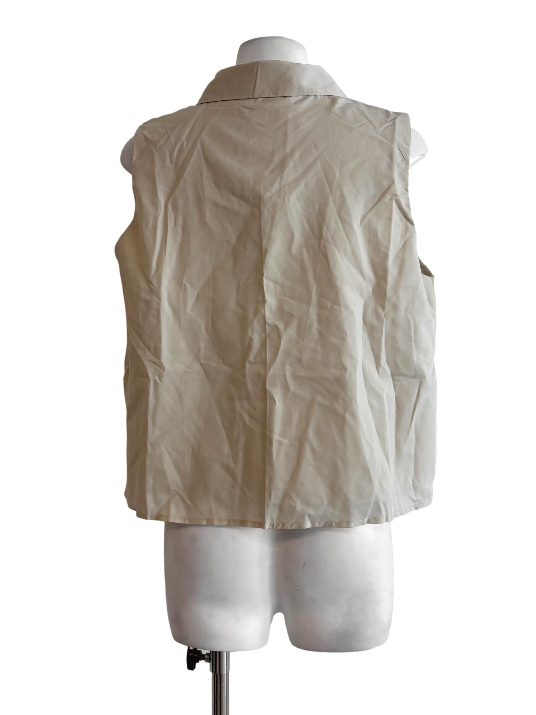 Beige Sleeveless Buttoned Top