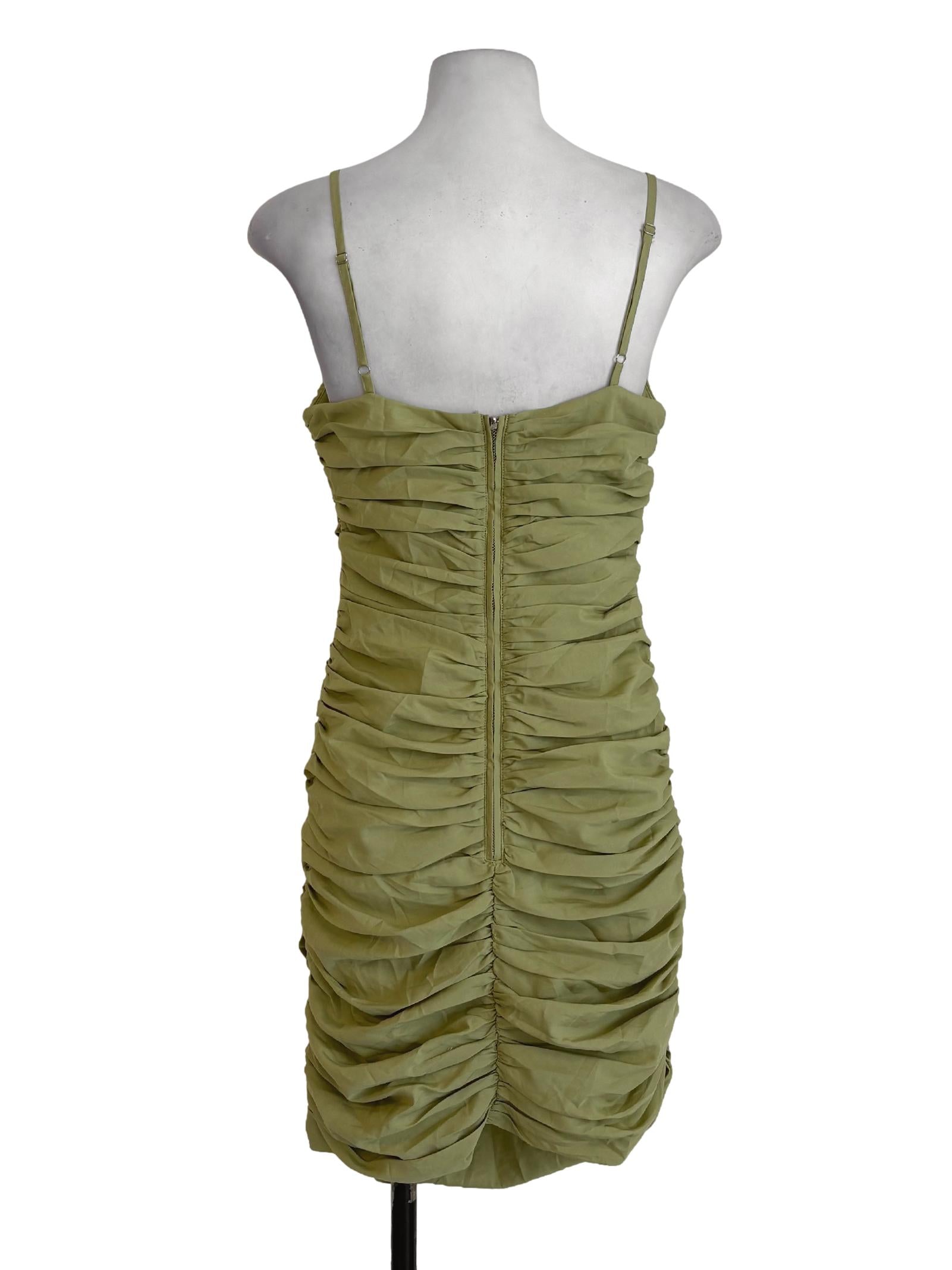 Olive Green Ruched Slip Dress YHF