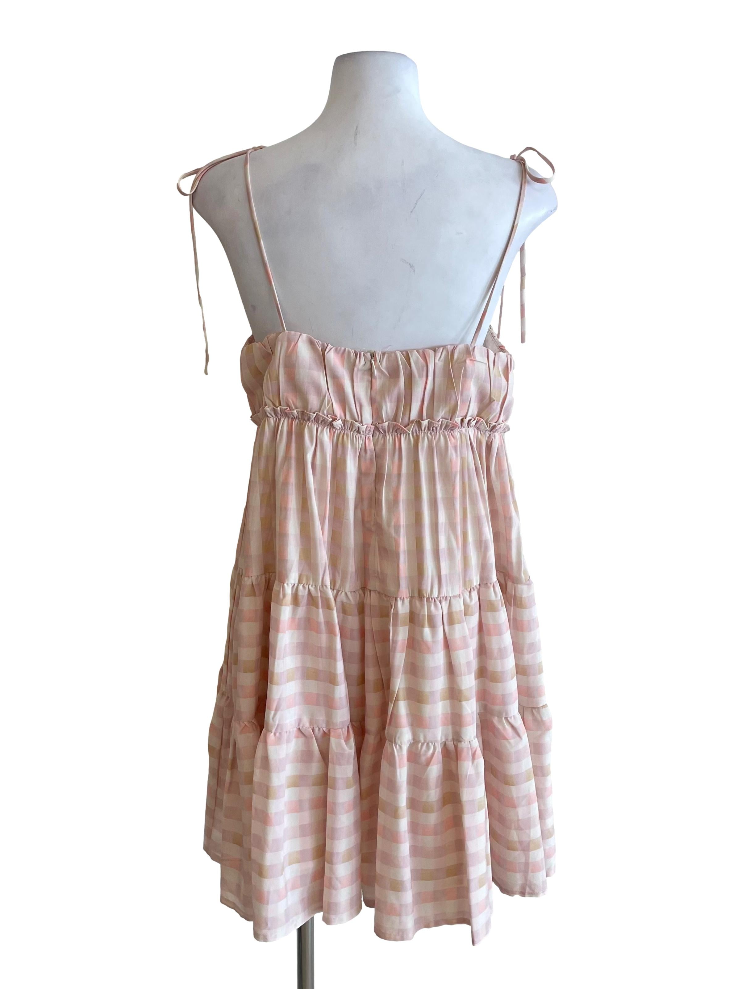 Pastel Peach Gingham Tiered Doll Dress
