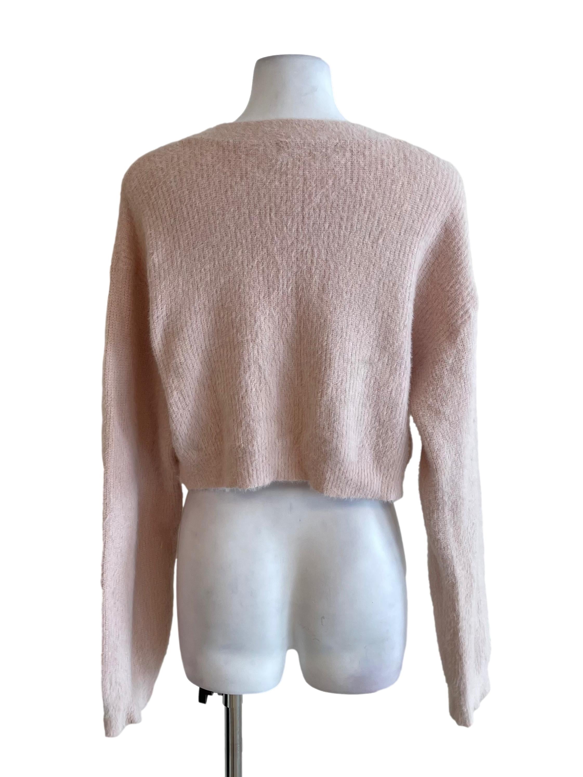 Baby Pink Fuzzy Crop Cardigan