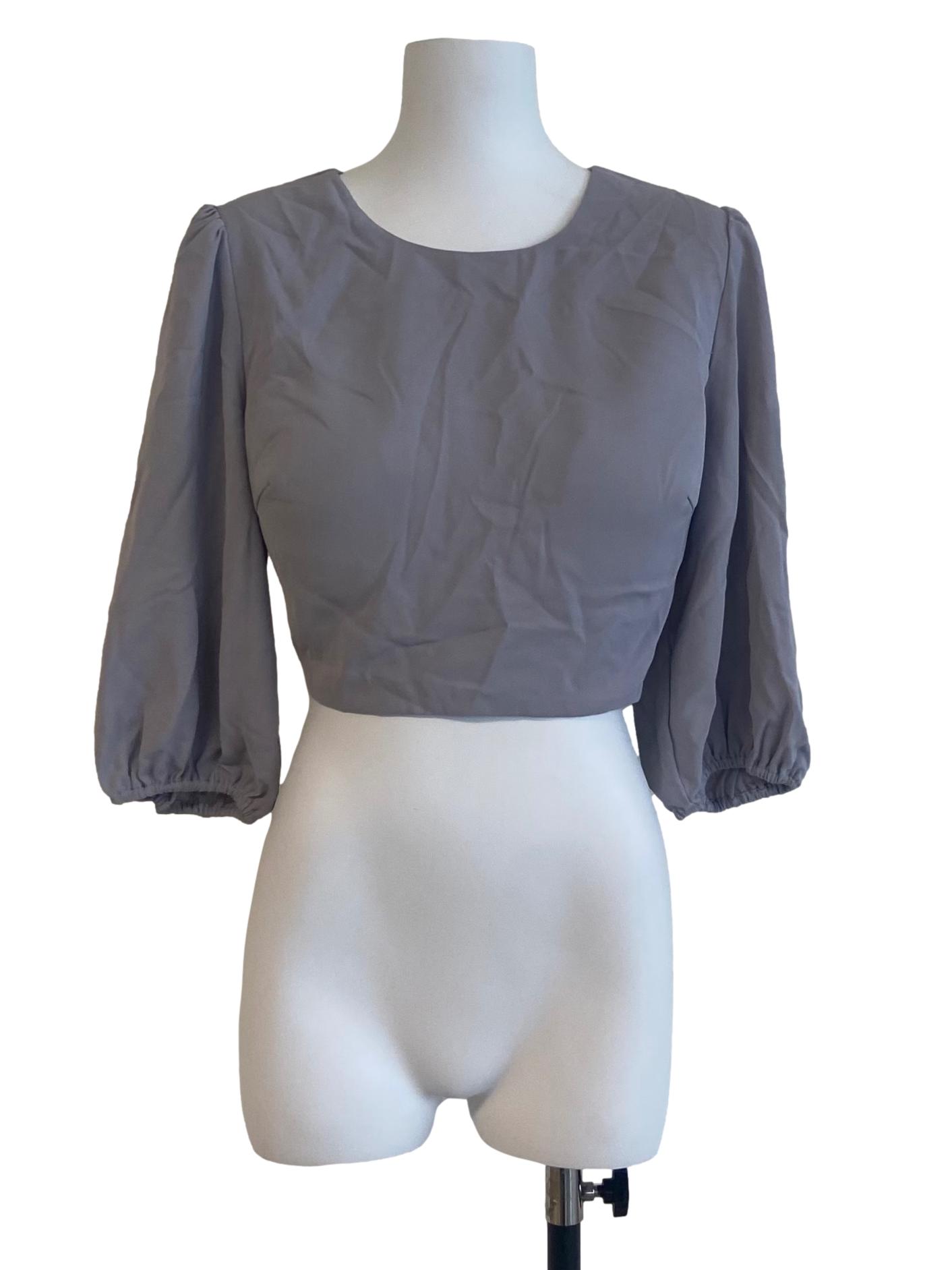 Cloud Grey Herringbone Crop Top