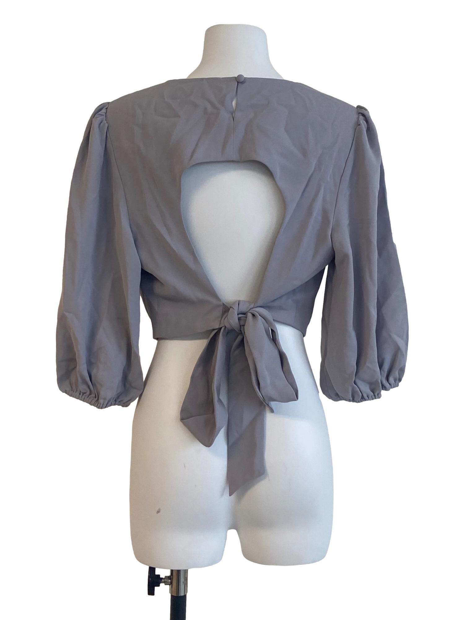 Cloud Grey Herringbone Crop Top