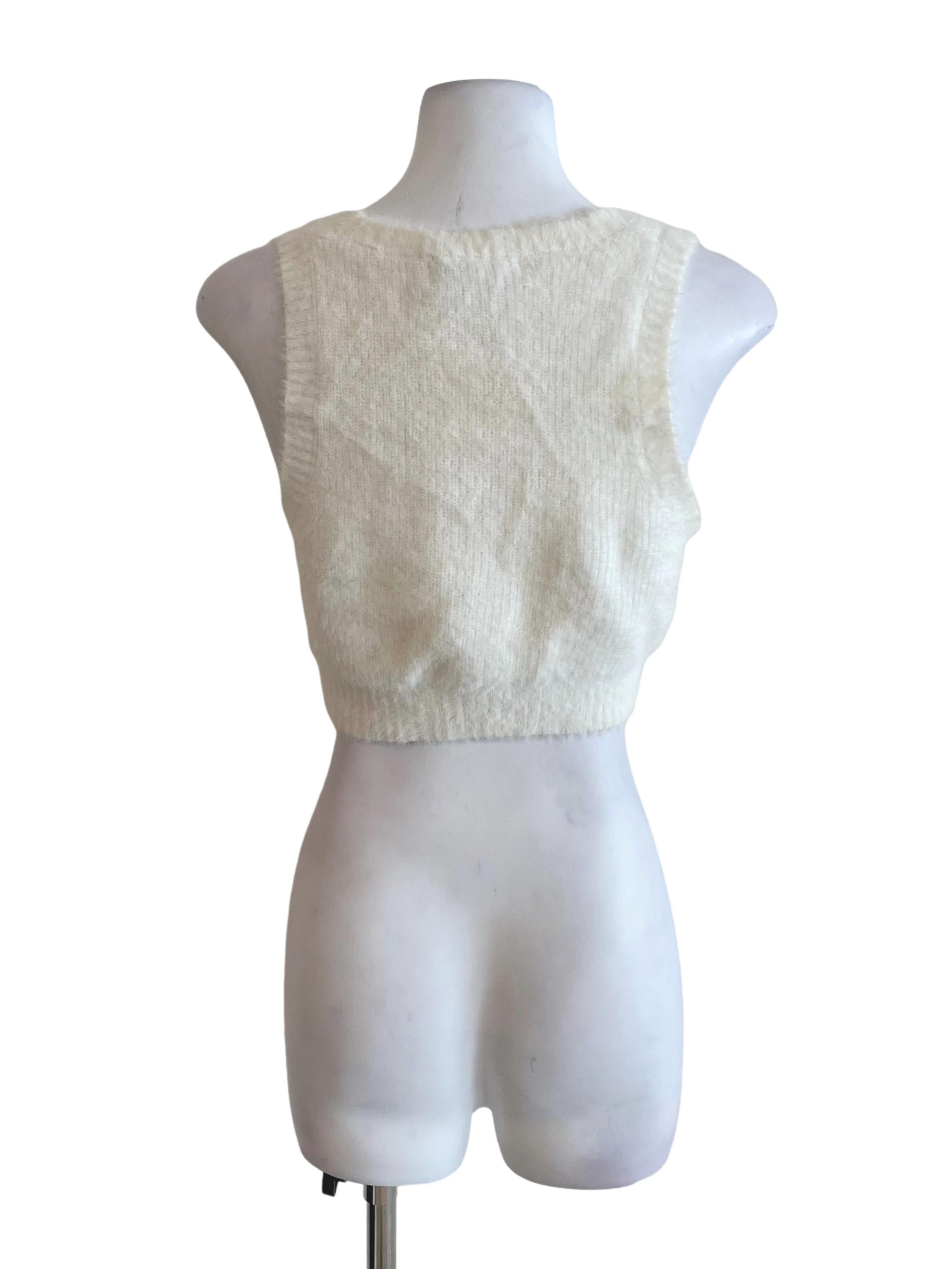 Off White Fuzzy Scoop Neck Crop Top