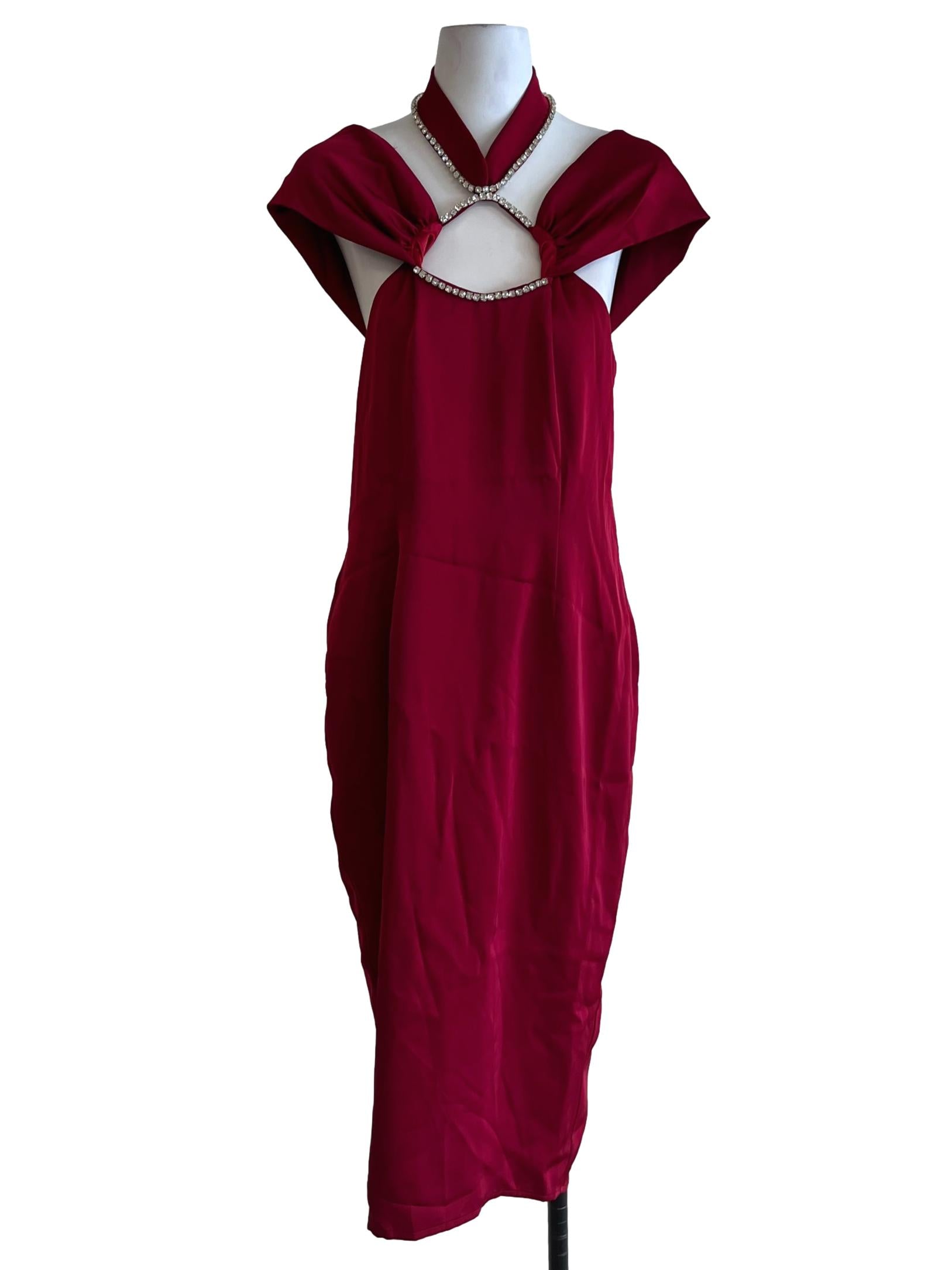 Wine Red Plain Sheath Dress