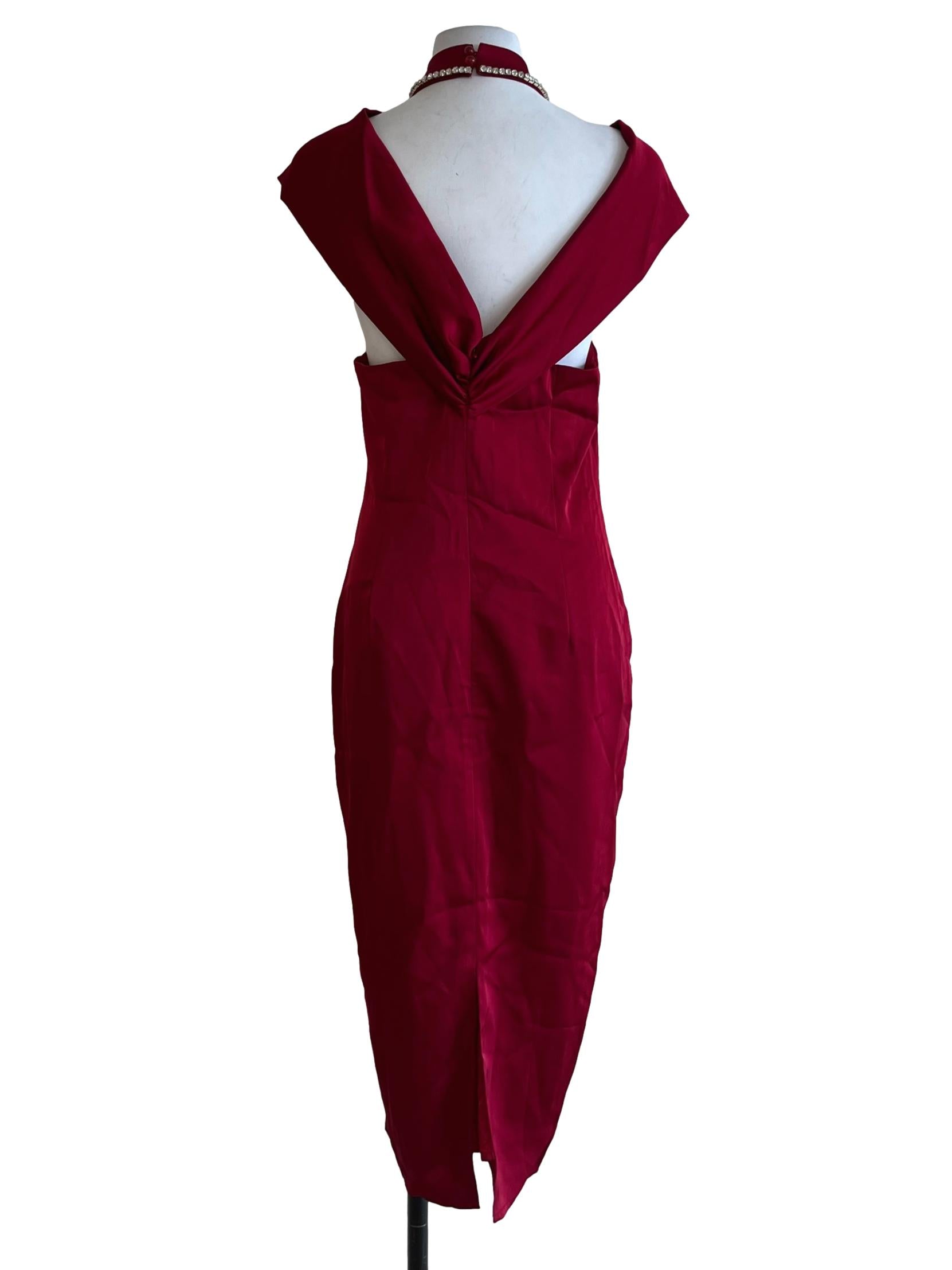 Wine Red Plain Sheath Dress