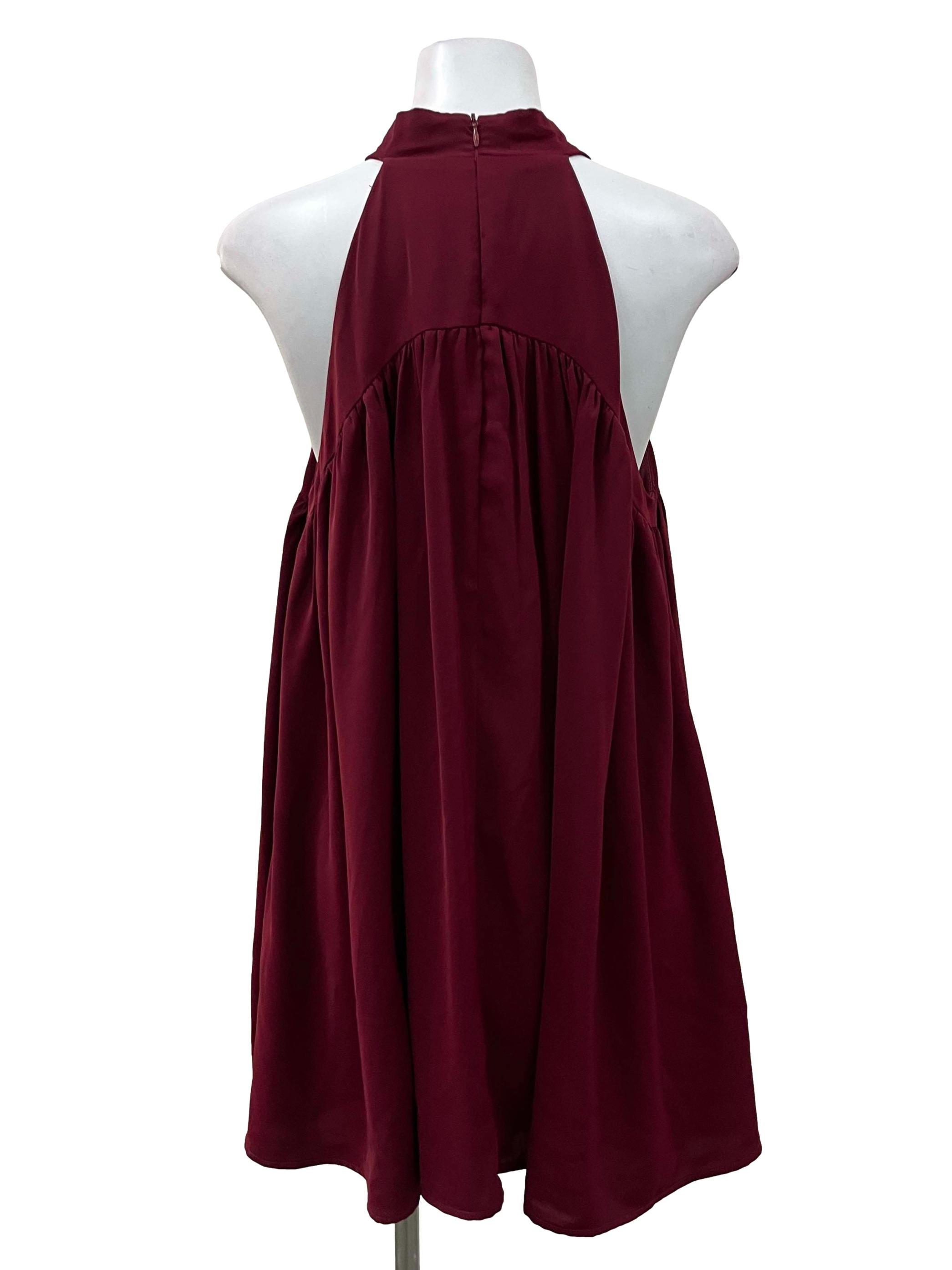 Red Halter Mandarin Collar Top