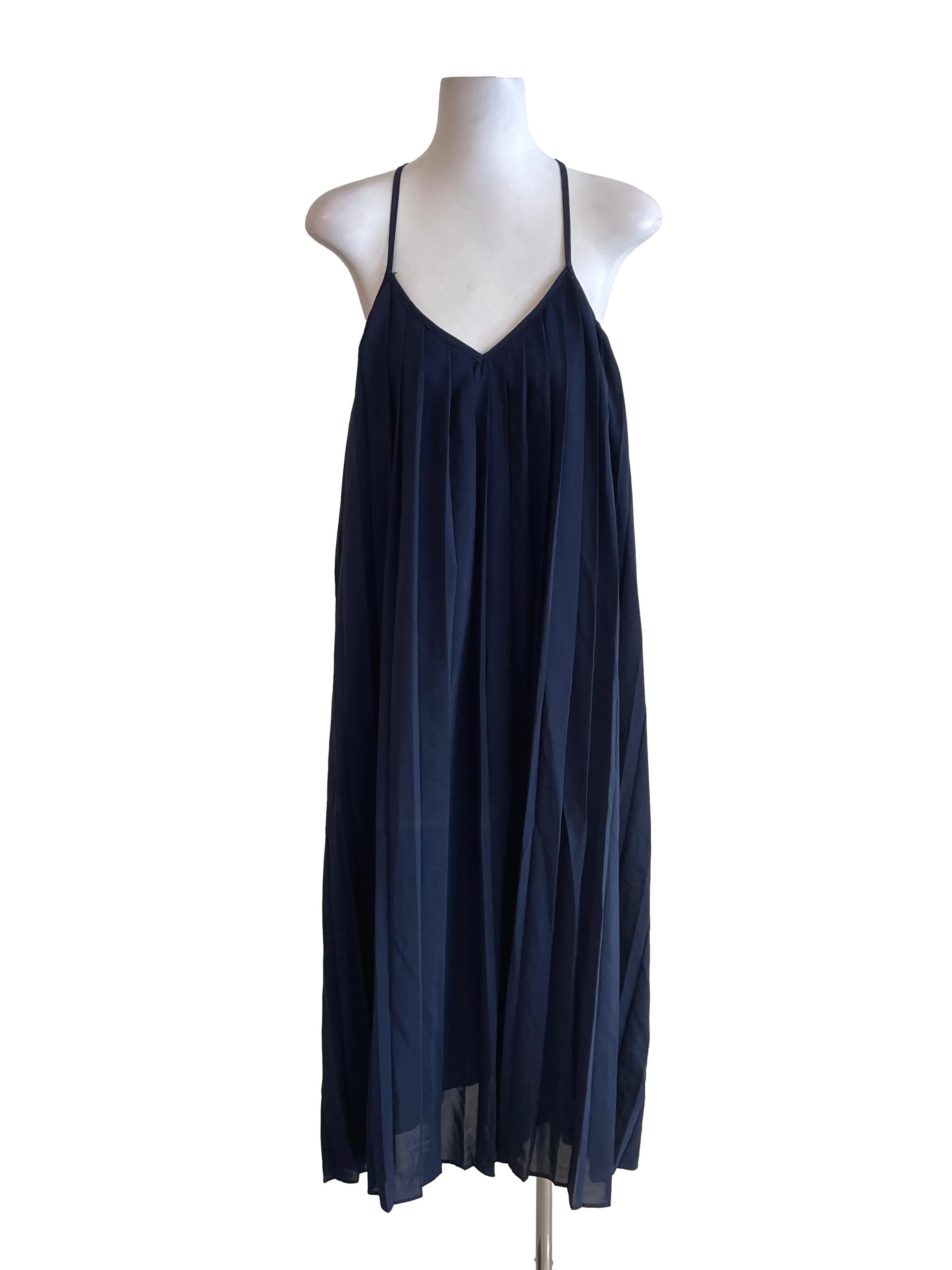 Navy Pleated Baggy Cami Dress