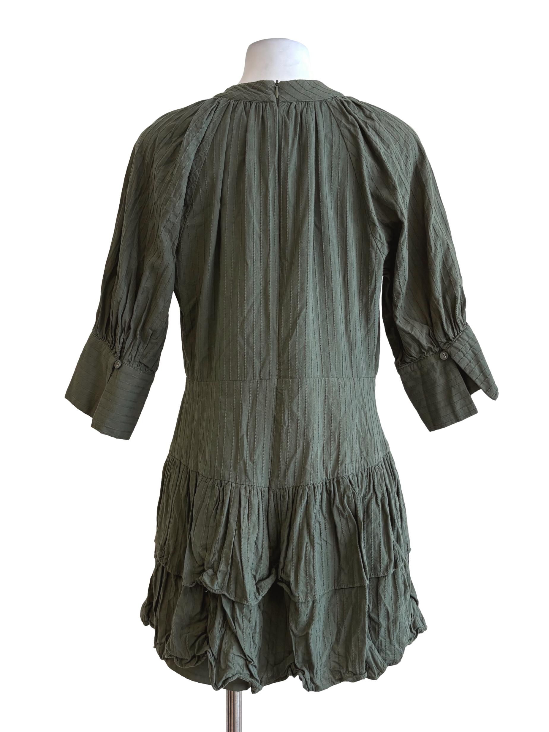 Moss Green Quarter Sleeve Ruffle Dress