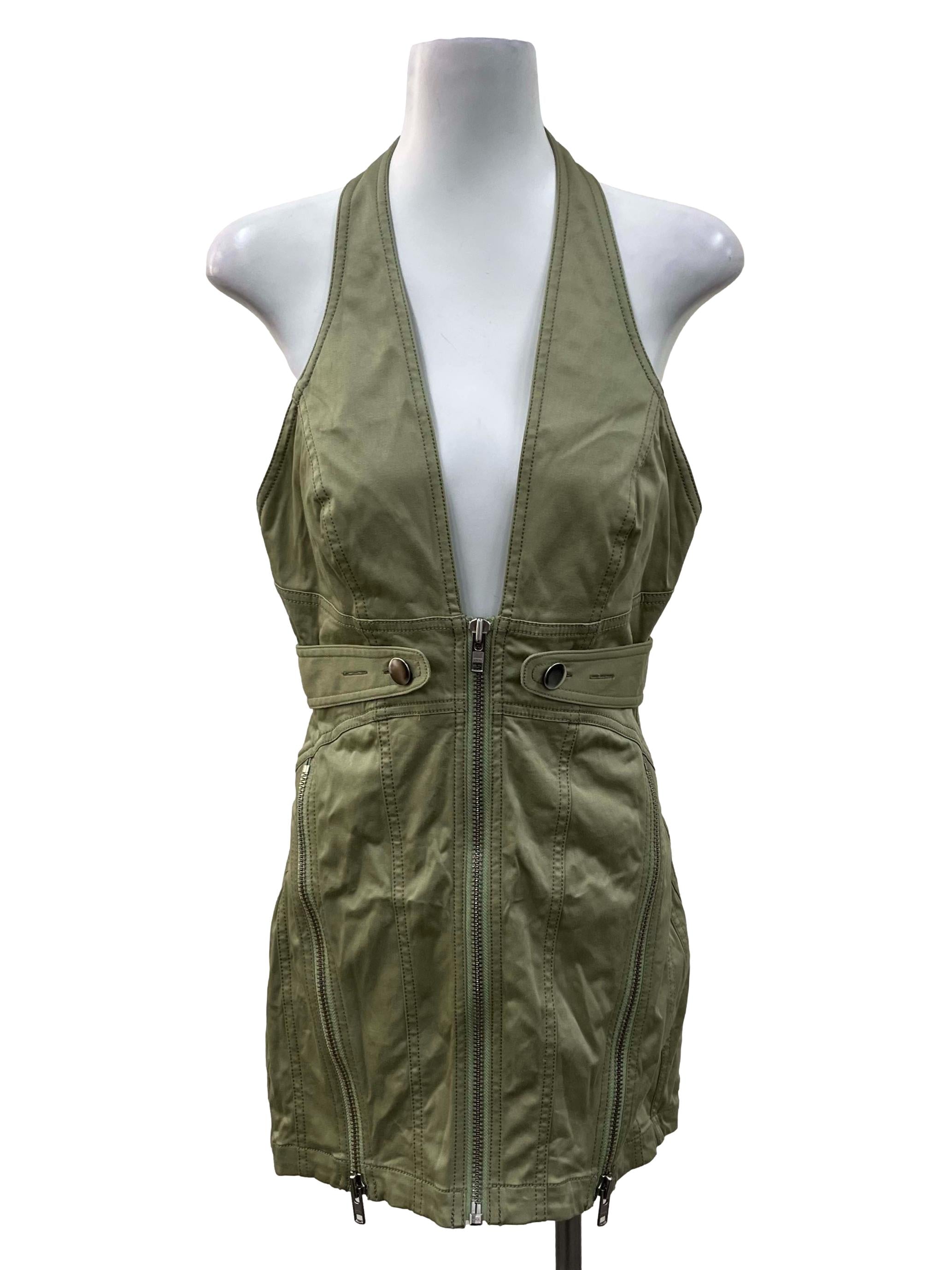 Green Plunge Halter Dress