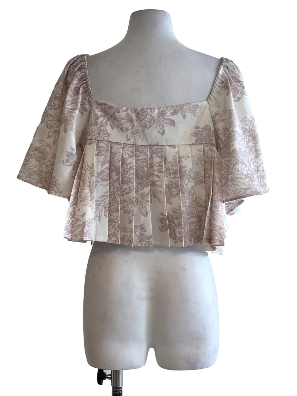 White Floral Square Neckline Blouse