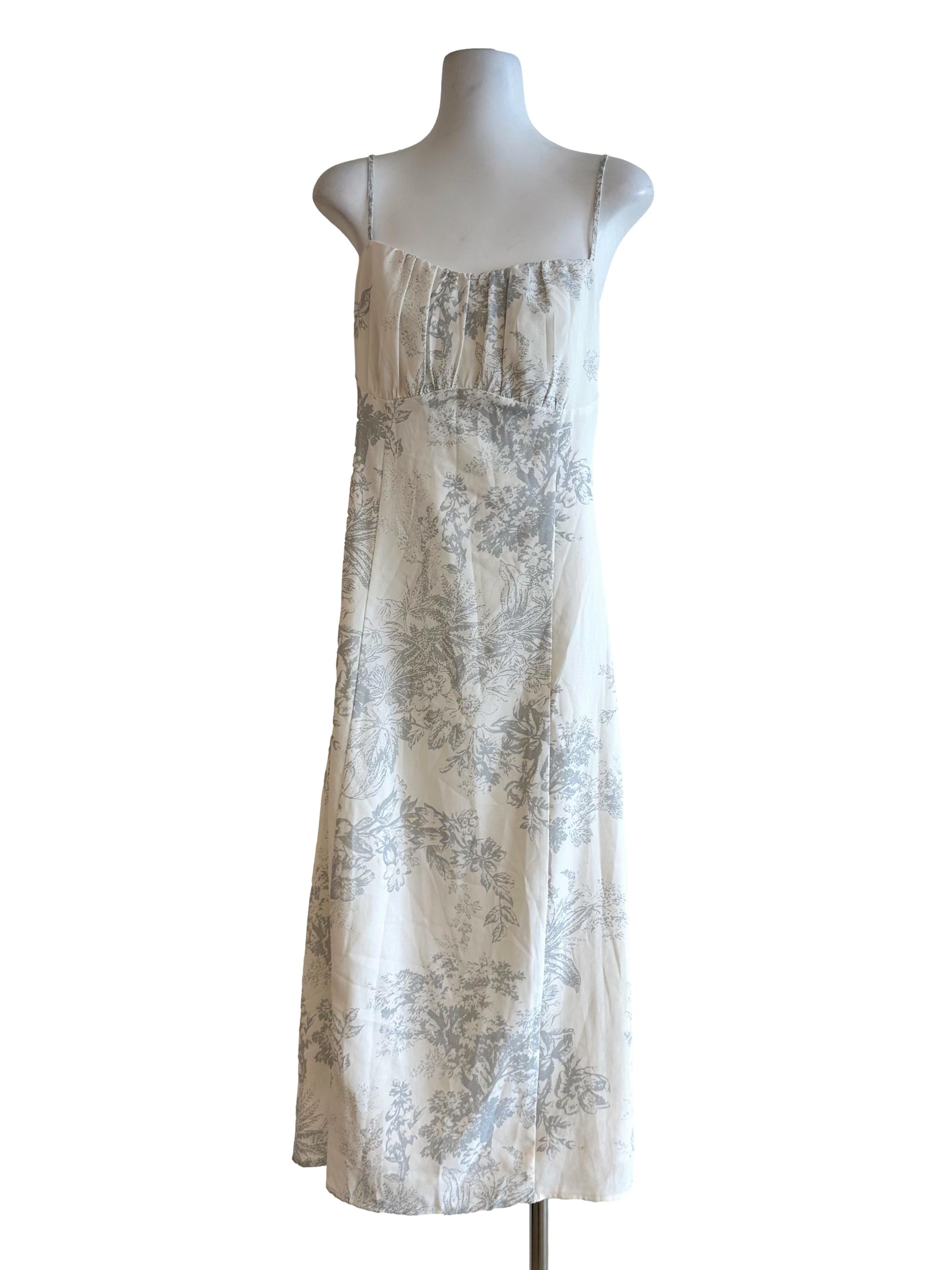 Chiffon White Floral Pattern Maxi Dress