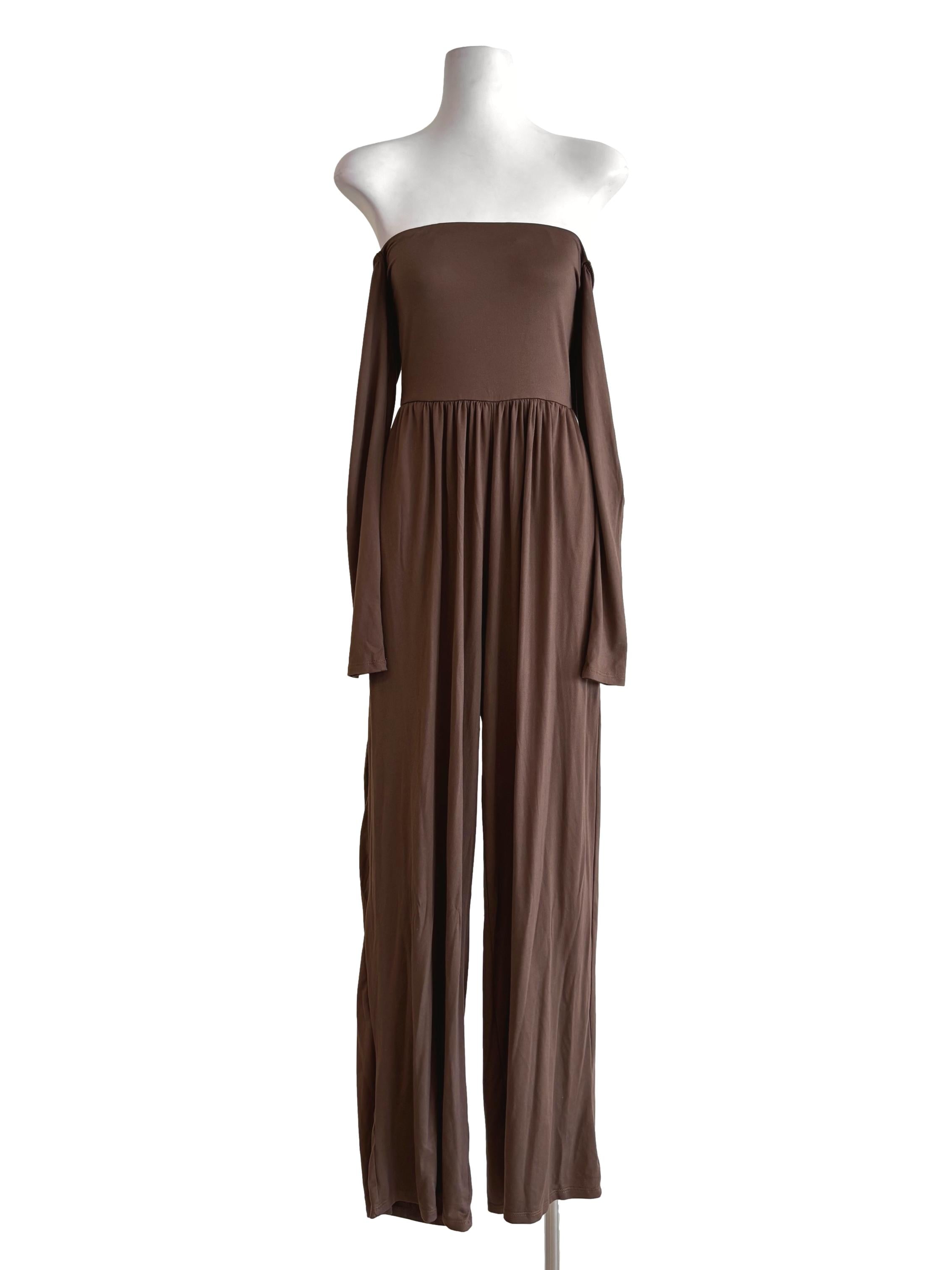 Chocolate Off Shoulder Strapless Cotton Jumpsuit