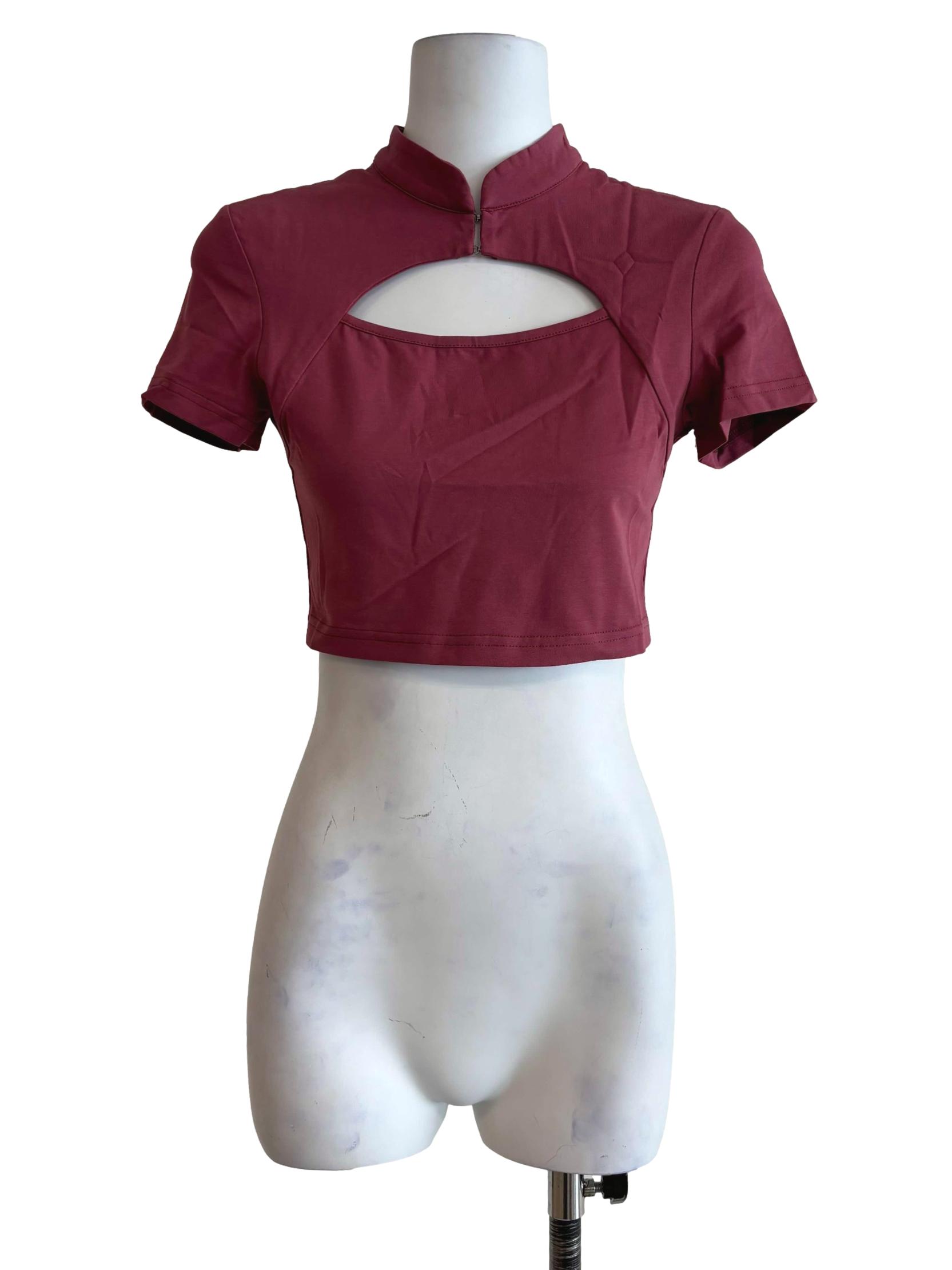 Rose Pink Suki Mandarin Collar Crop Top