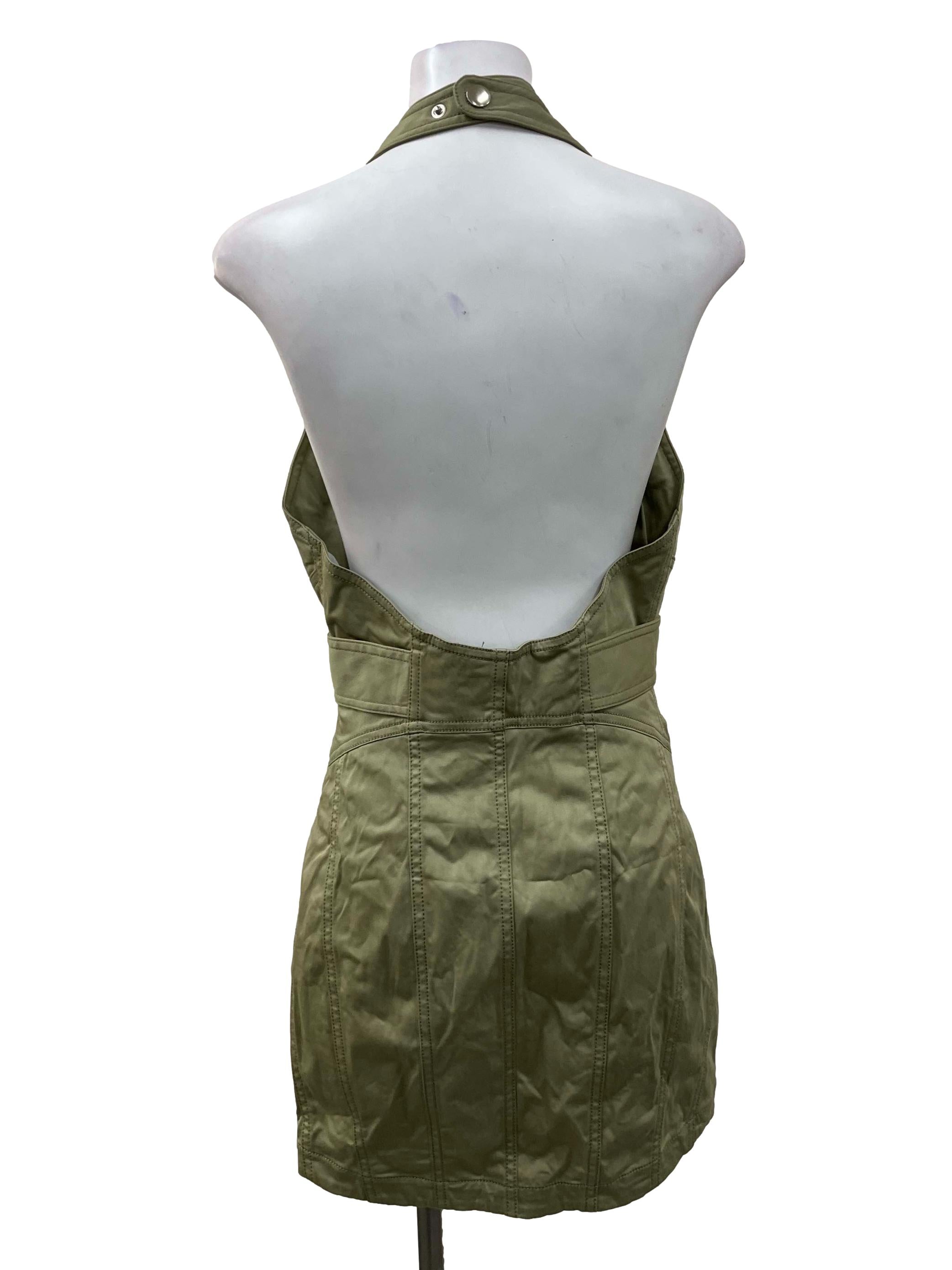 Green Plunge Halter Dress