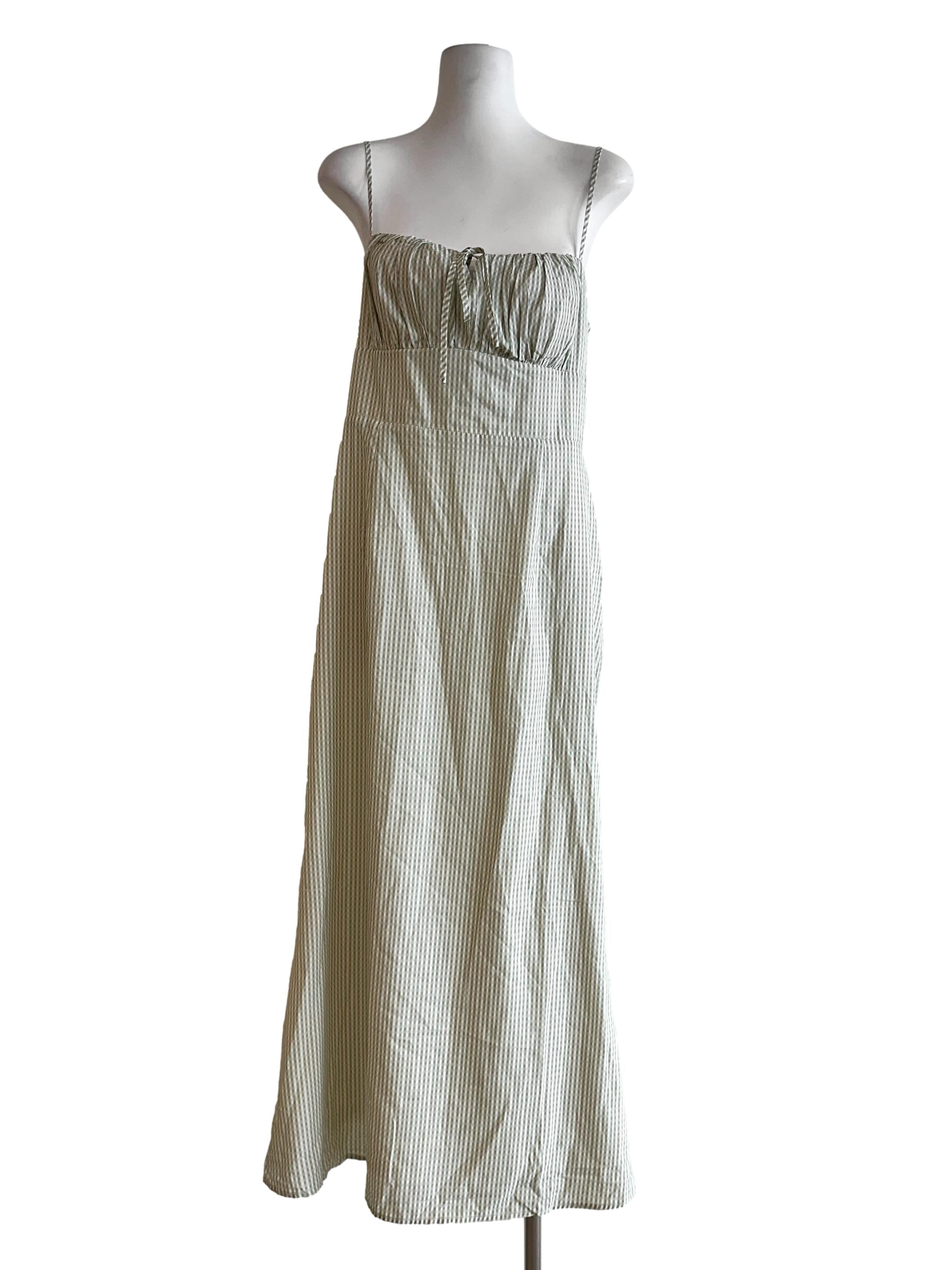 Light Green Gingham Pattern Padded Maxi Dress