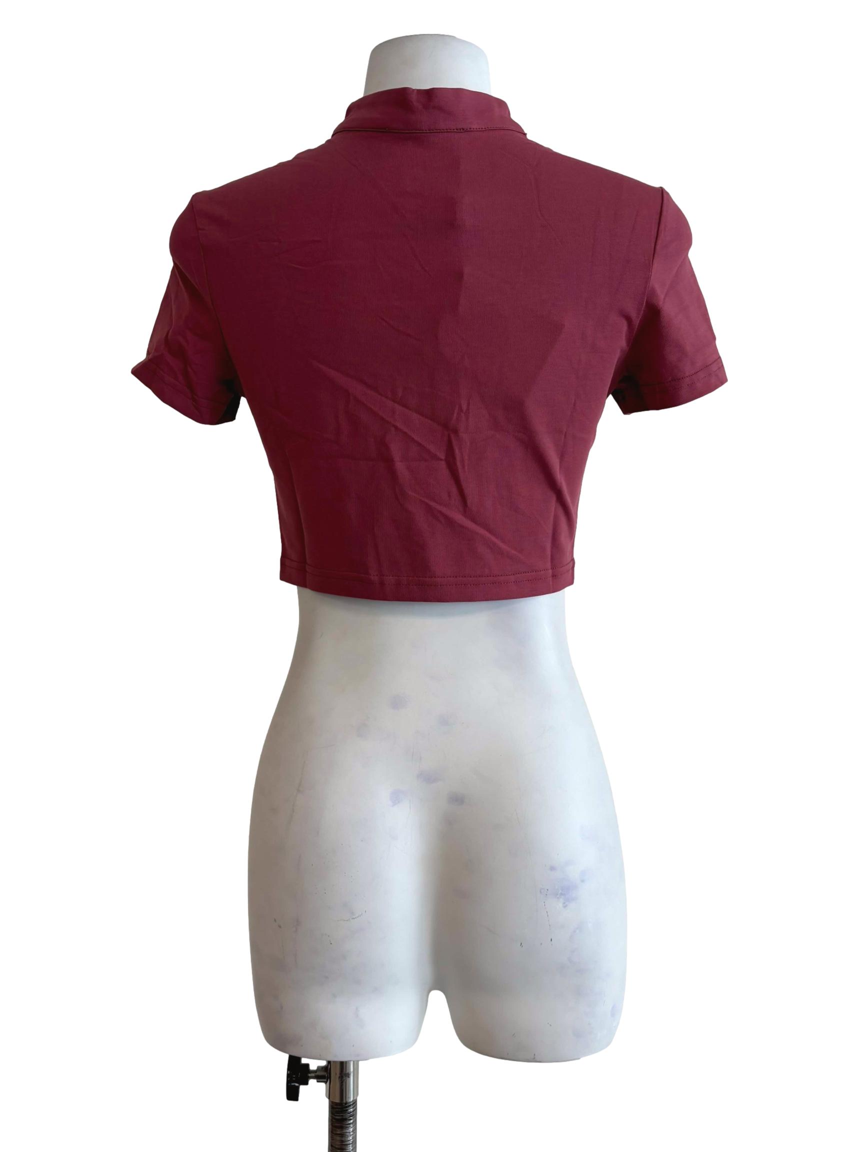 Rose Pink Suki Mandarin Collar Crop Top