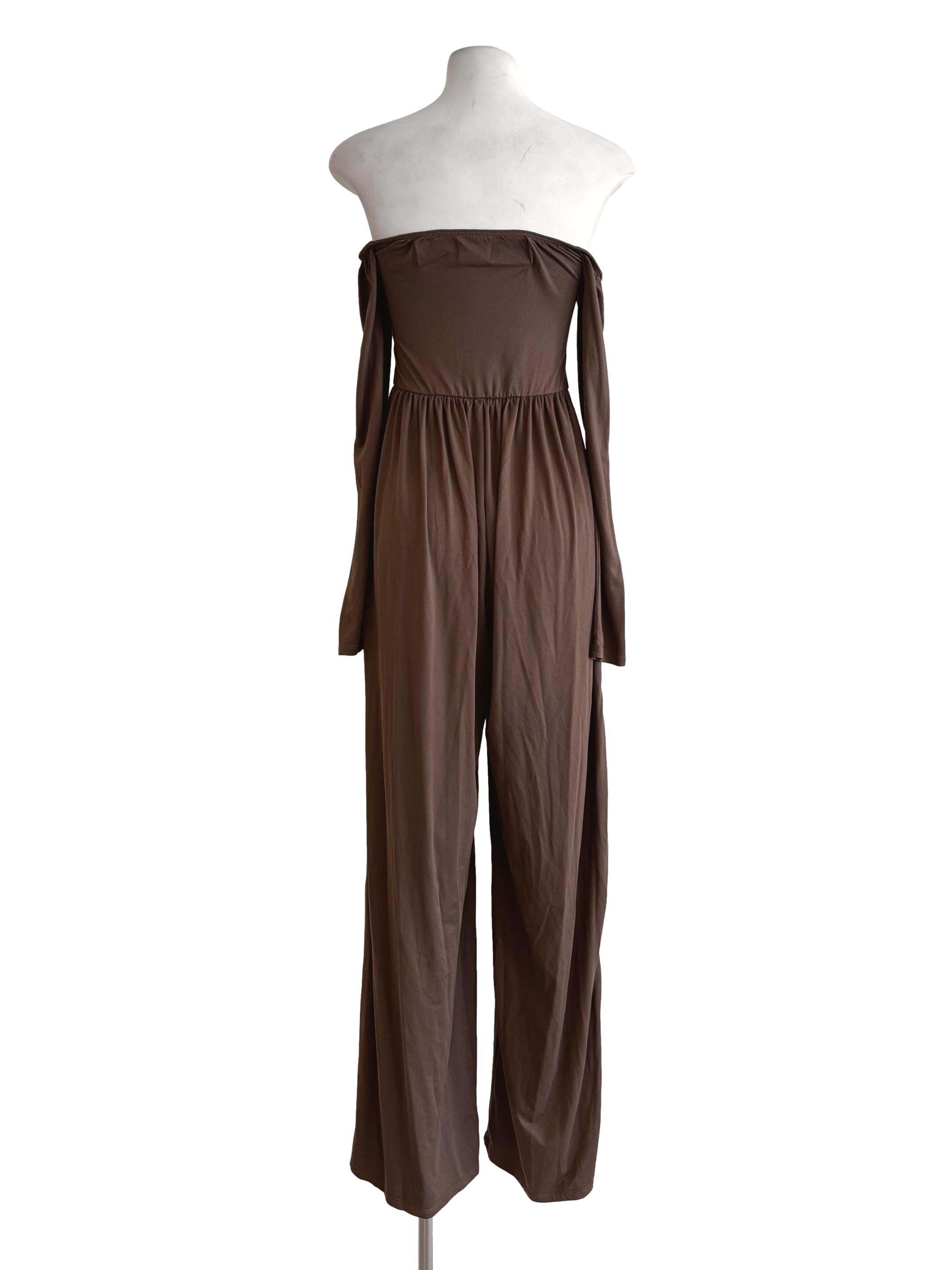 Chocolate Off Shoulder Strapless Cotton Jumpsuit