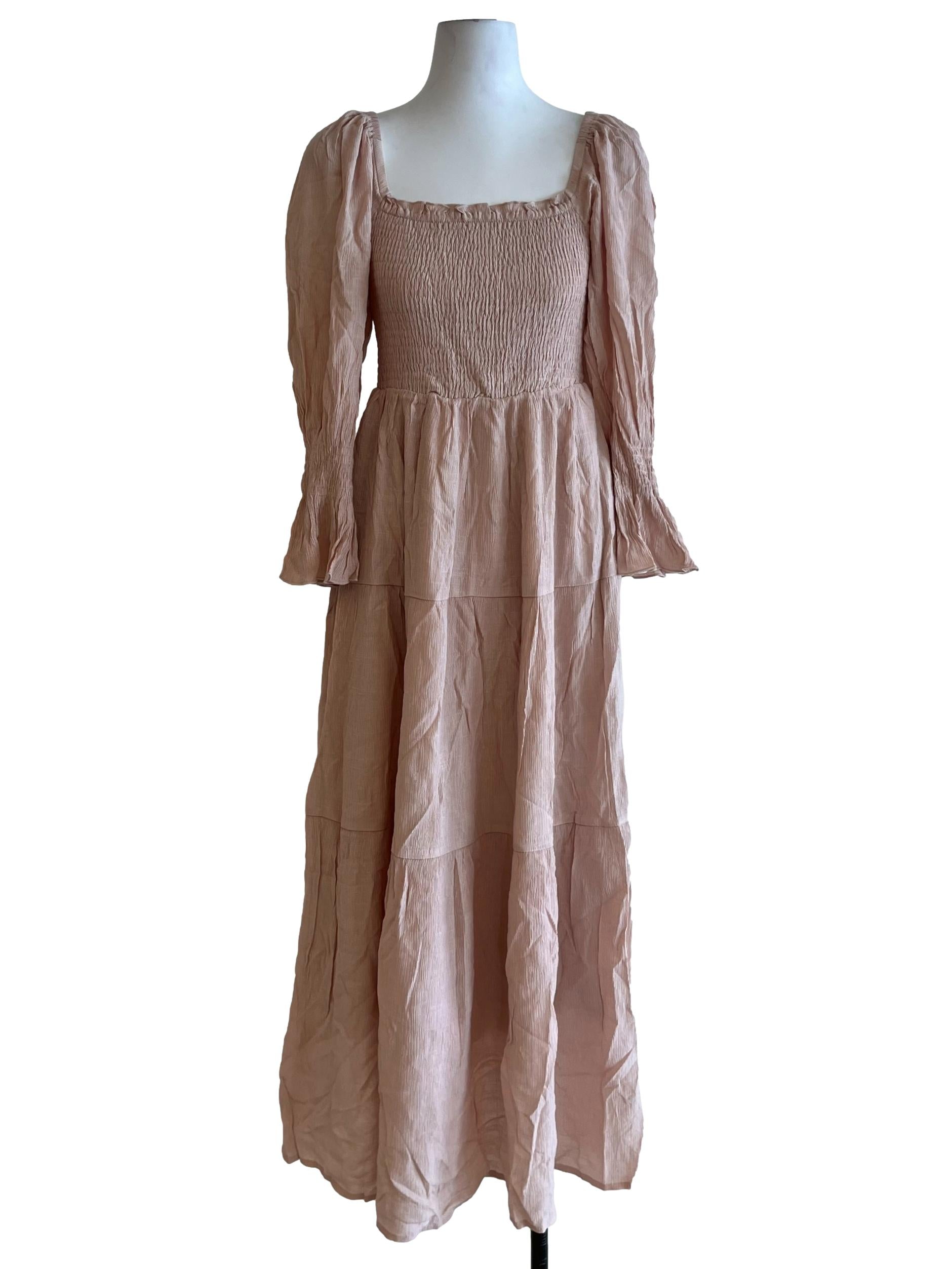 Salmon Pink Square Neckline Empire Dress