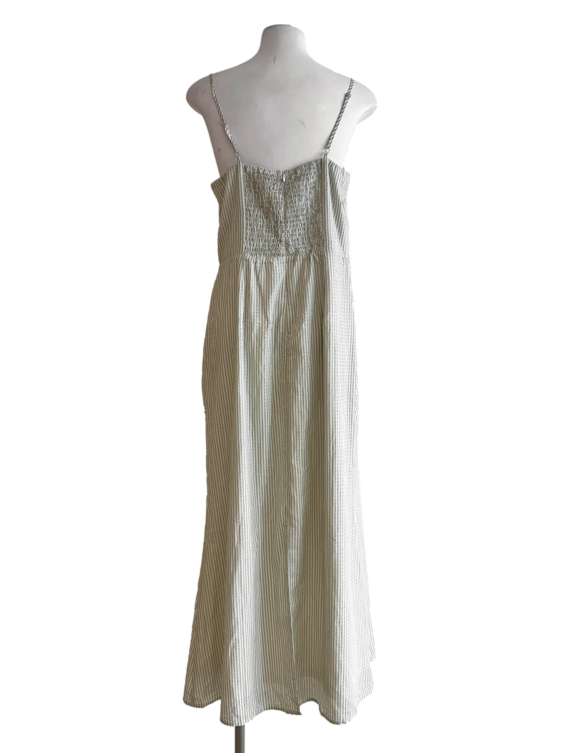 Light Green Gingham Pattern Padded Maxi Dress