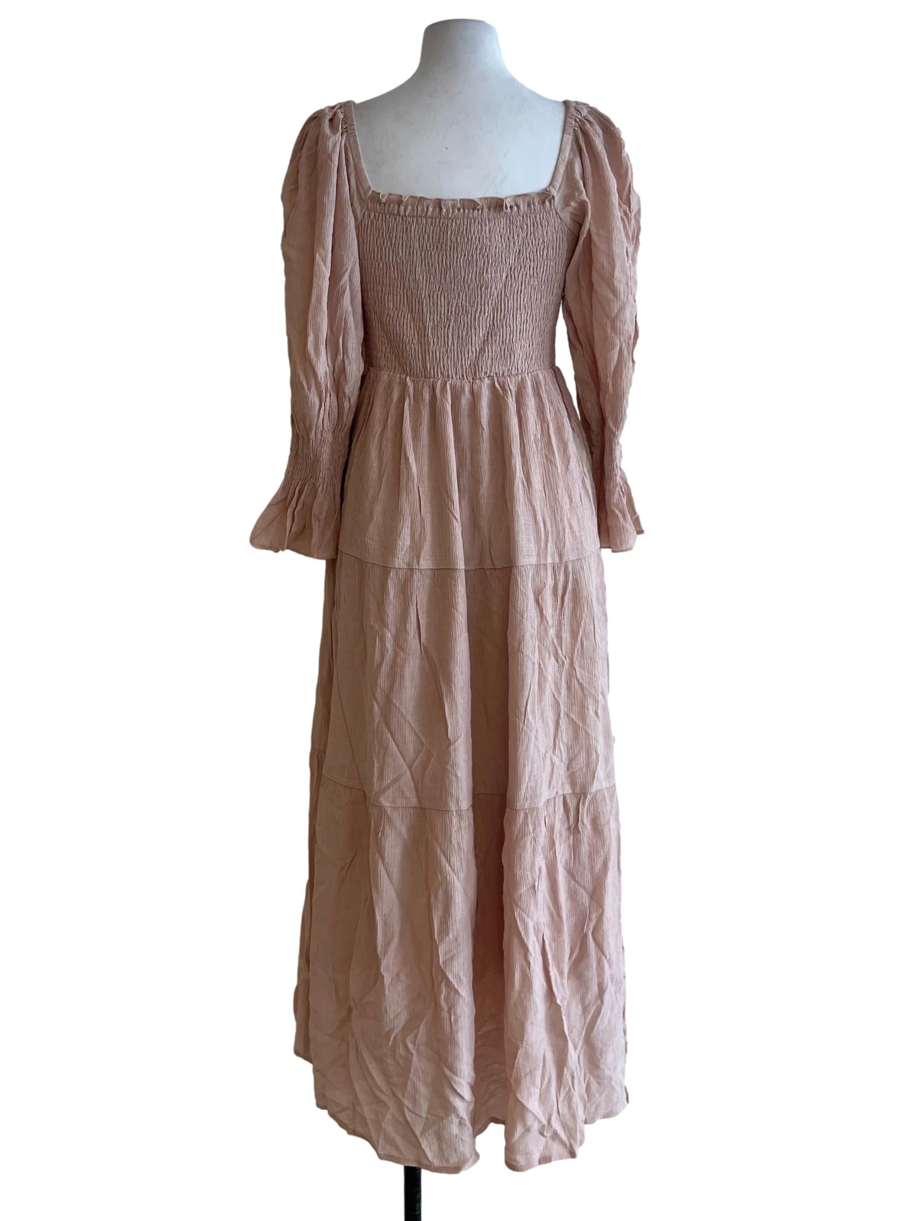 Salmon Pink Square Neckline Empire Dress