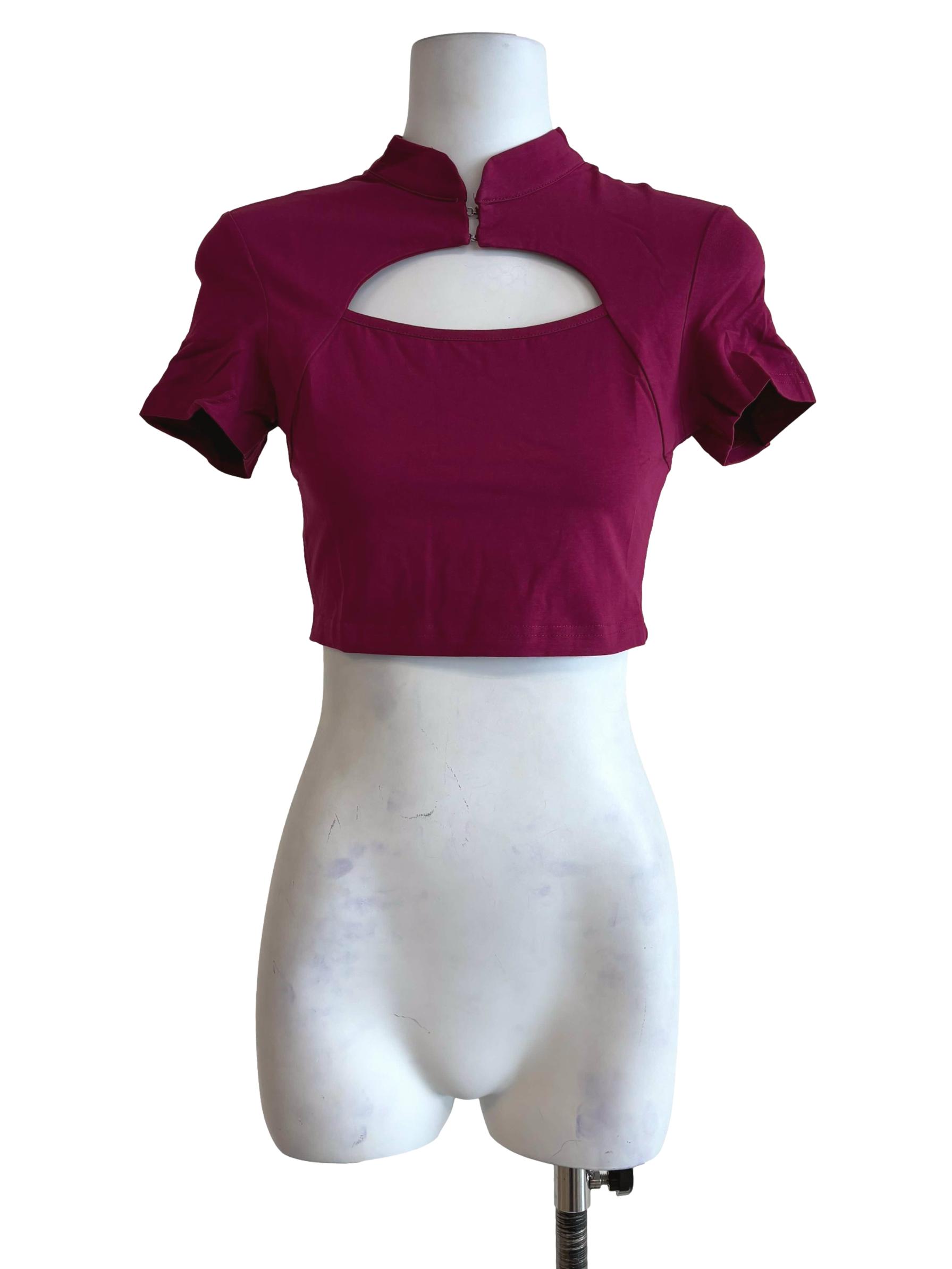 Magenta Suki Mandarin Collar Crop Top