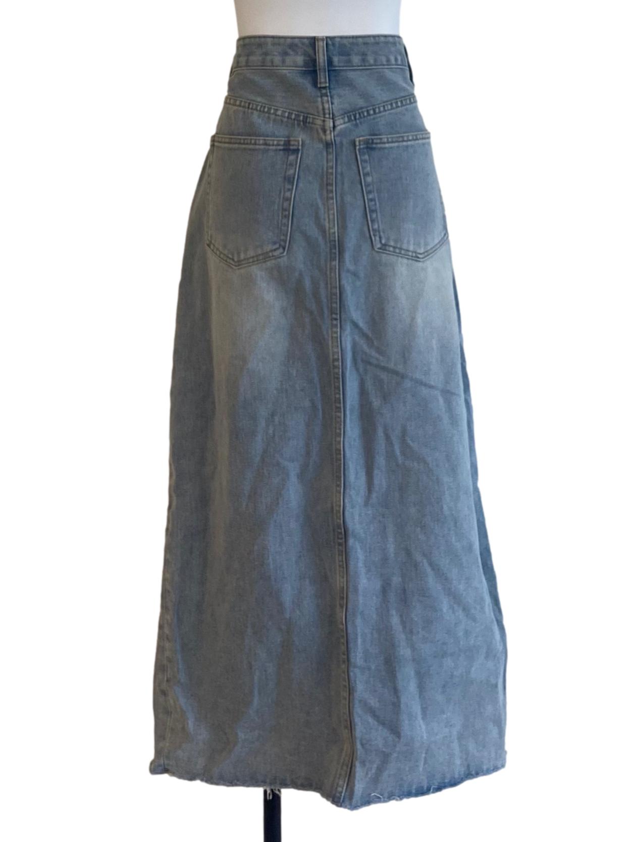 Blue Herringbone Slit Jeans Skirt