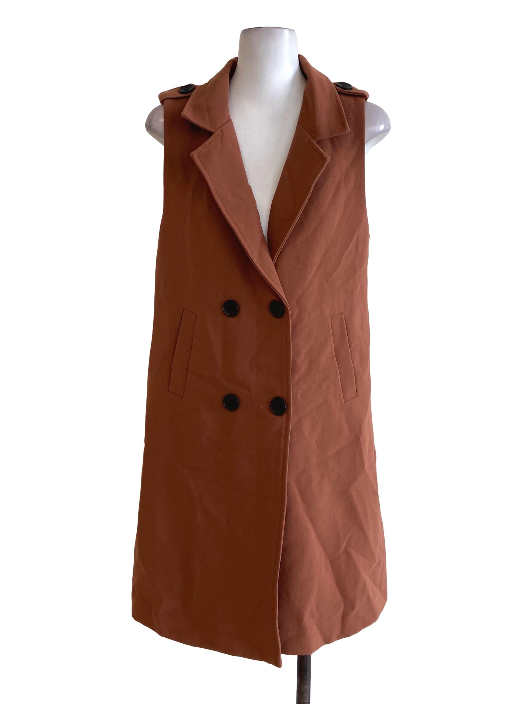 Tawny Brown Sleeveless Double Breasted Blazer