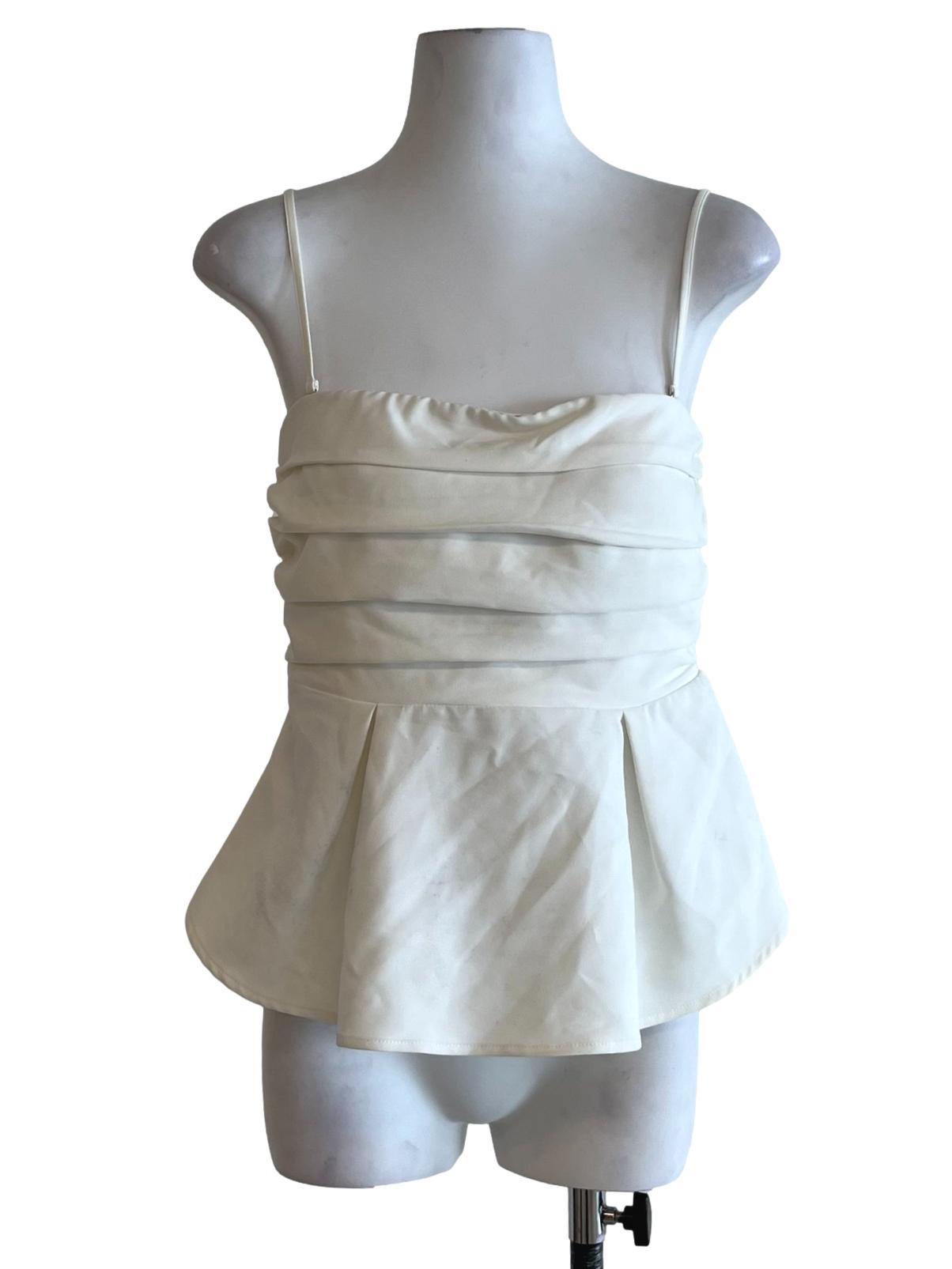 White Spaghetti Strap Pleated Top