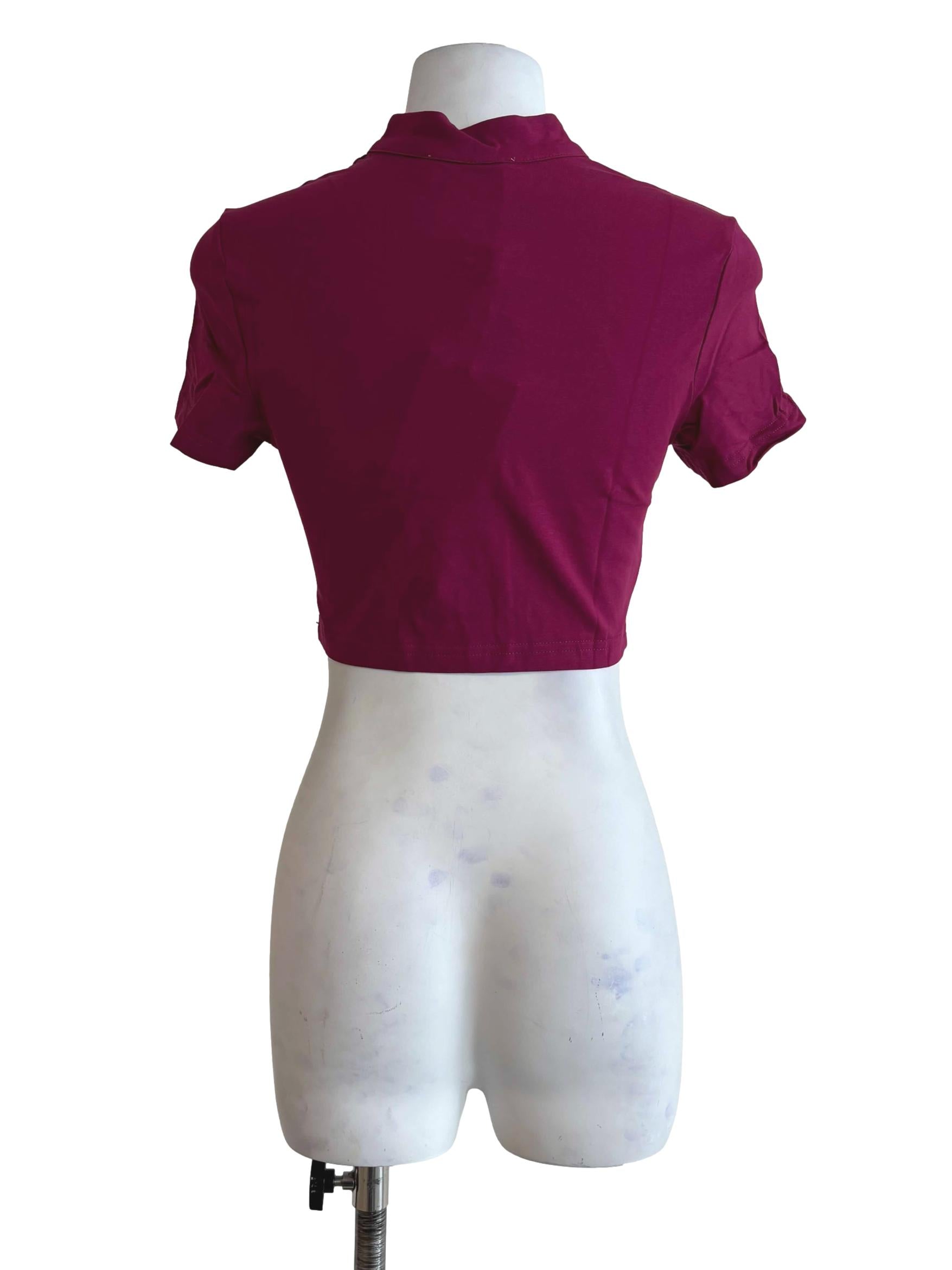 Magenta Suki Mandarin Collar Crop Top