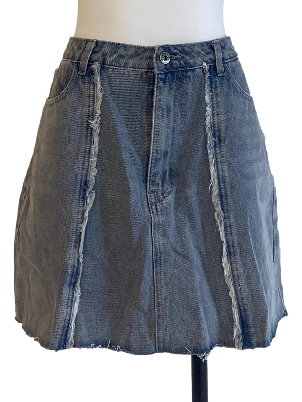 Blue Herringbone Circle Jeans Skirt