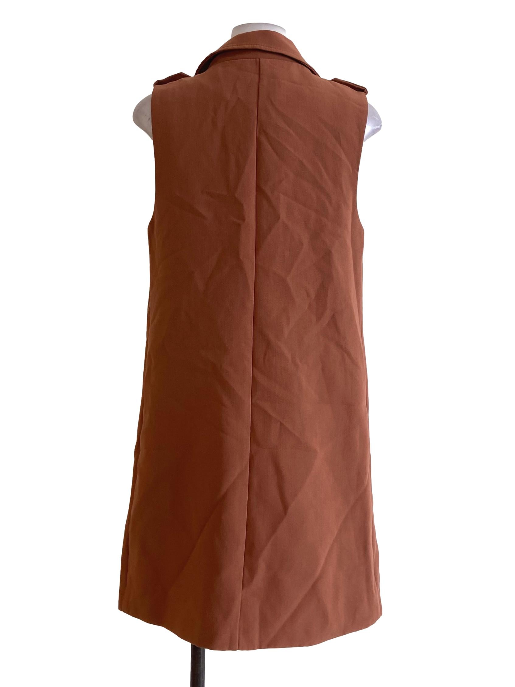 Tawny Brown Sleeveless Double Breasted Blazer