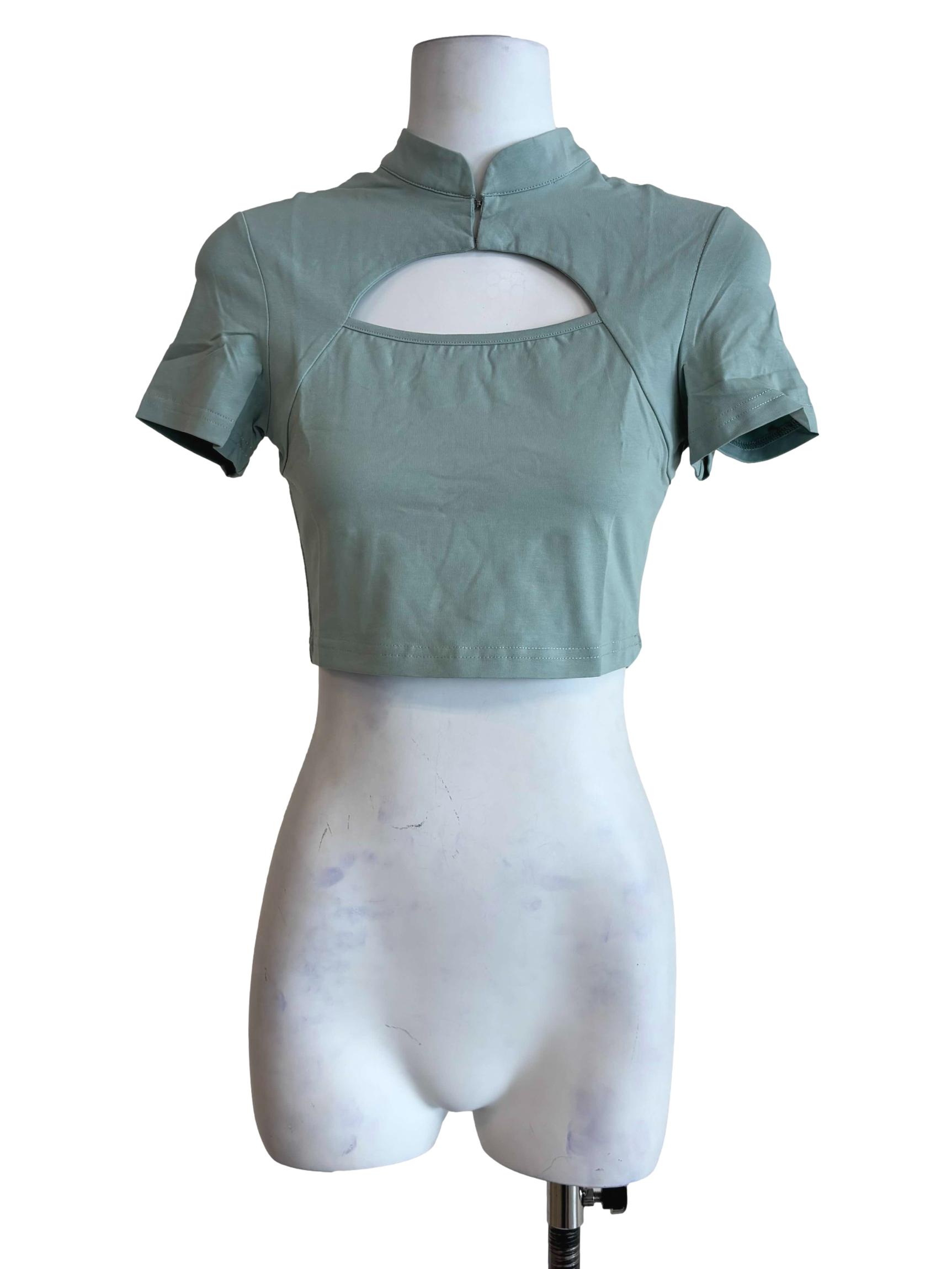Sage Green Suki Mandarin Collar Crop Top