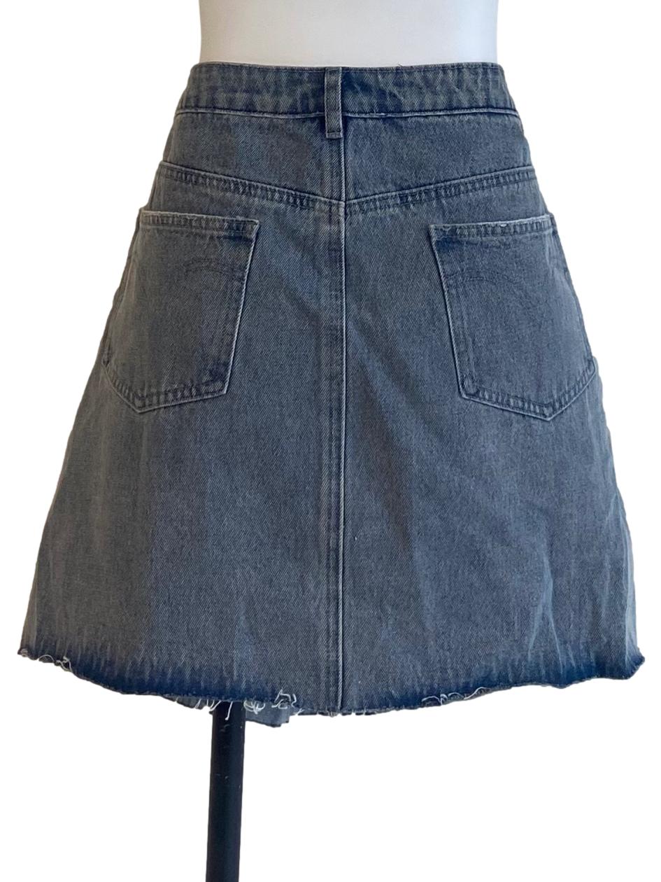 Blue Herringbone Circle Jeans Skirt
