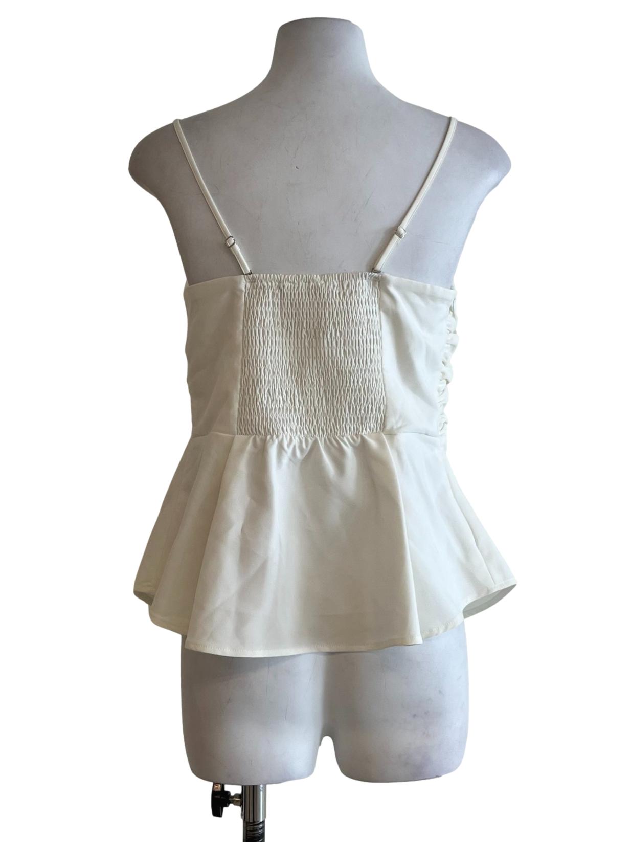 White Spaghetti Strap Pleated Top
